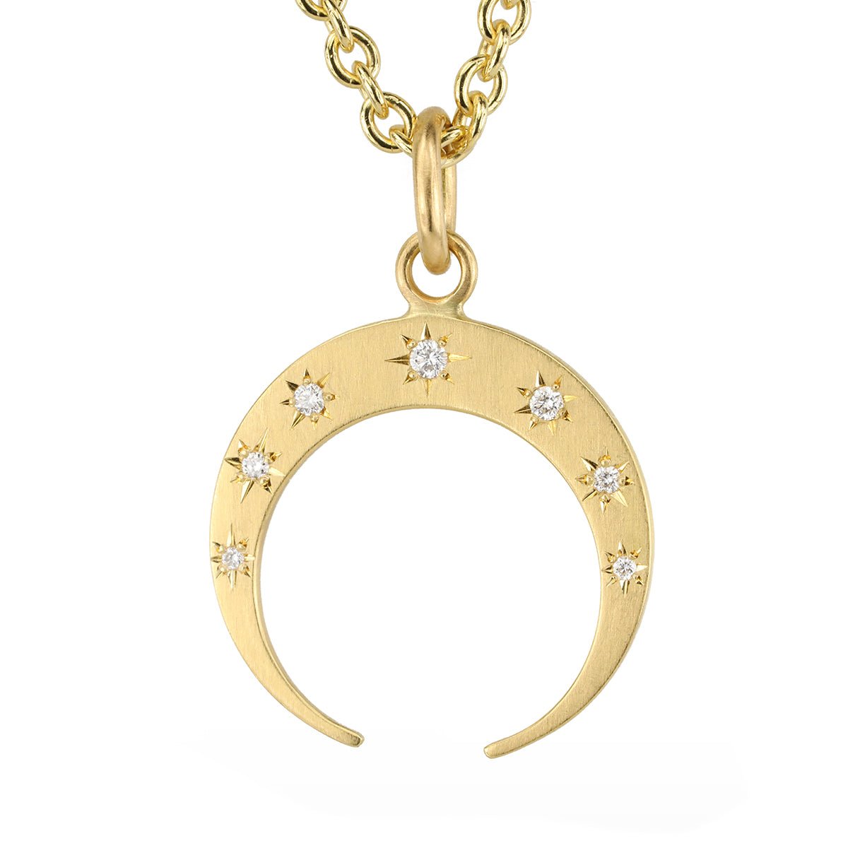 20K Gold &quot;Crescent Moon&quot; Pendant with Star-Set Diamonds - Peridot Fine Jewelry - Caroline Ellen