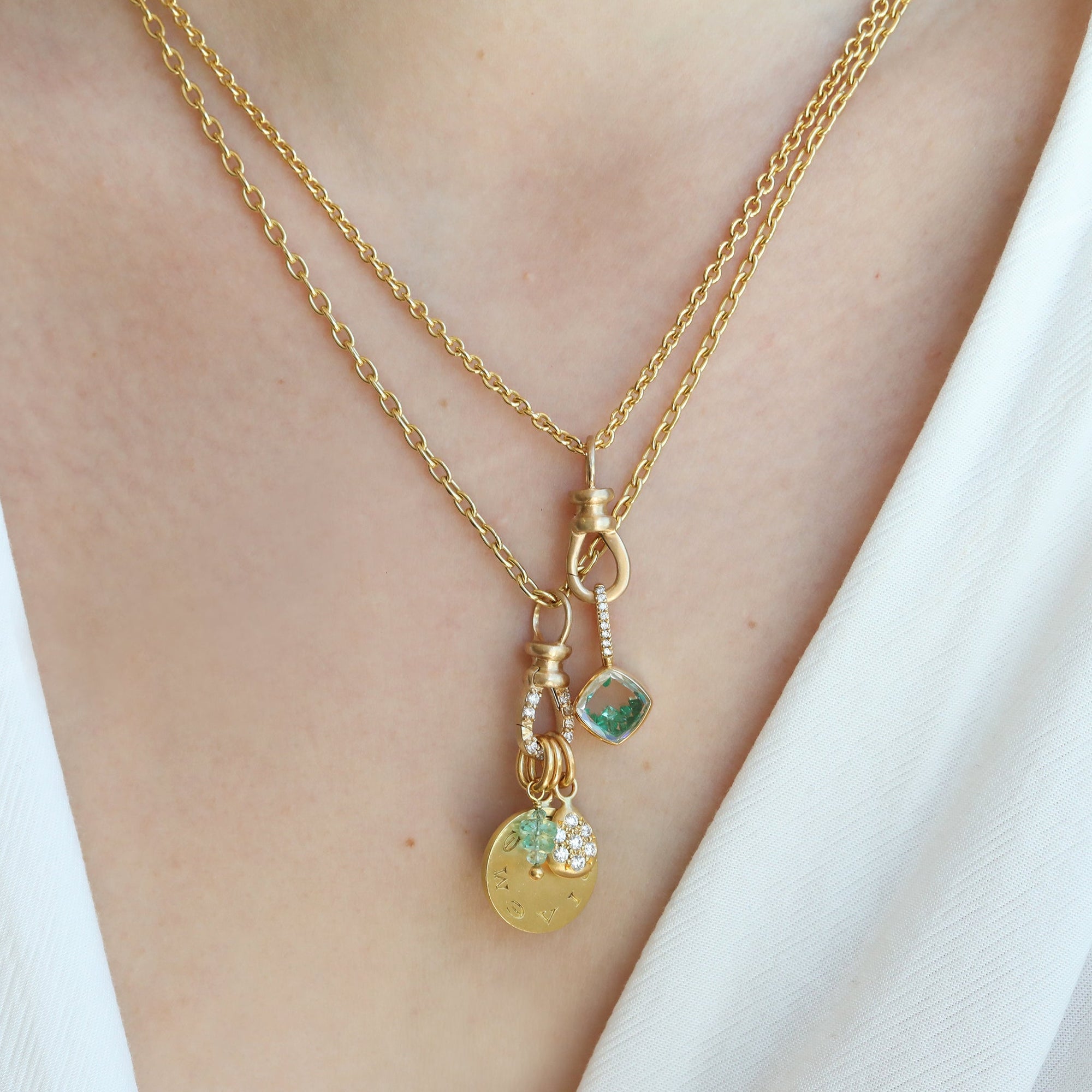 20K Gold Faceted Graduated Emerald &quot;Stick&quot; Pendant - Peridot Fine Jewelry - Caroline Ellen