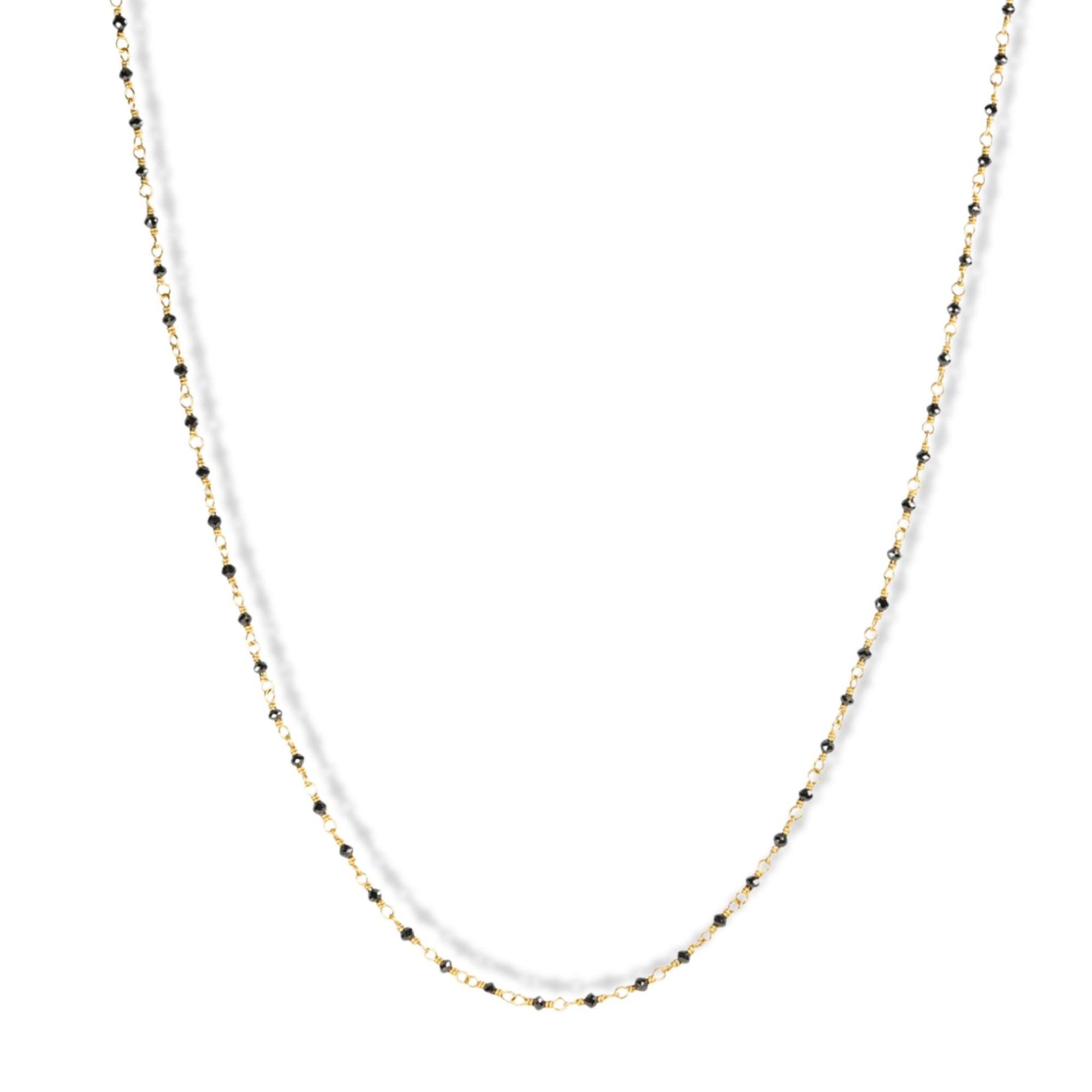 20K Gold Hand Wrapped Faceted Black Diamond Beaded Necklace - Peridot Fine Jewelry - Caroline Ellen
