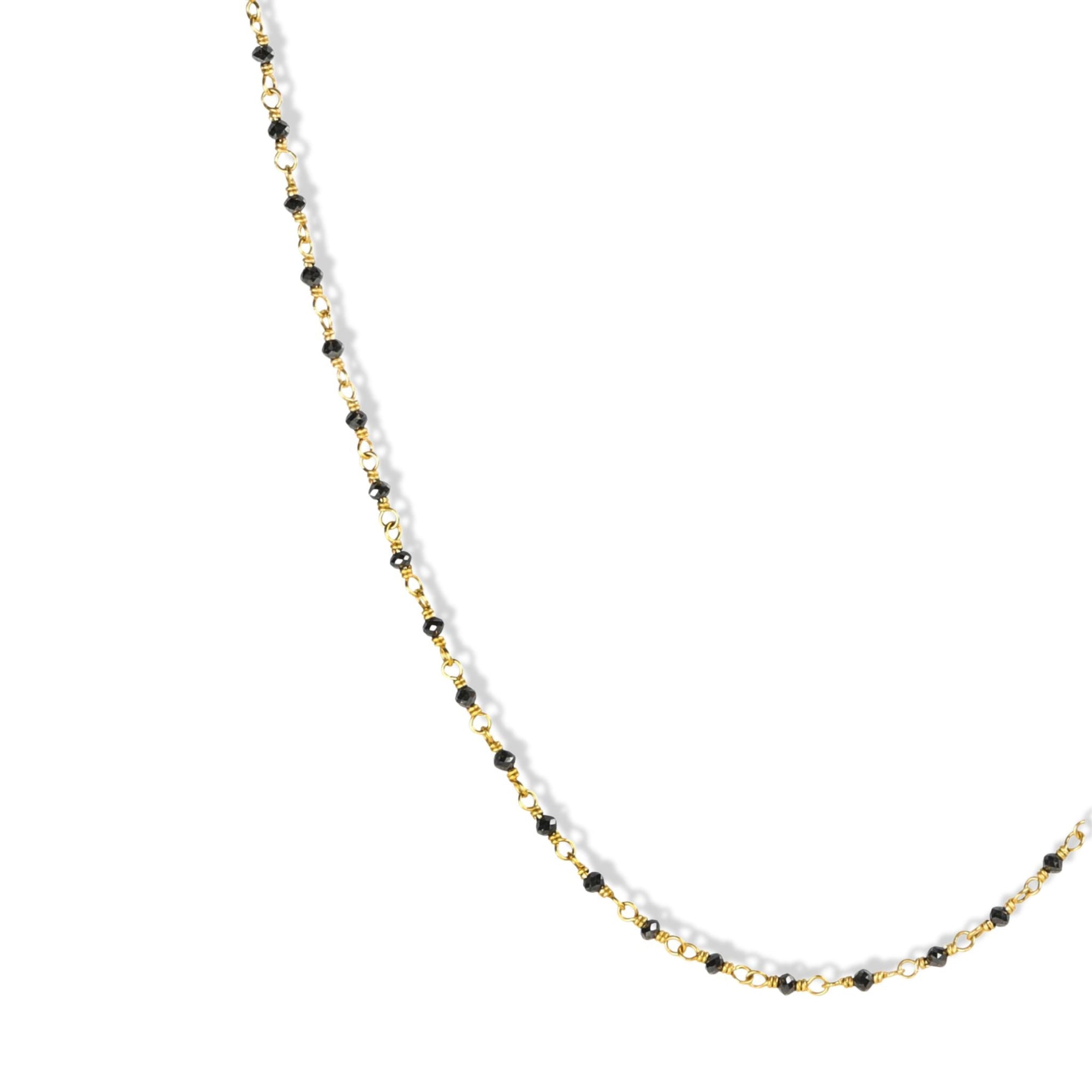 20K Gold Hand Wrapped Faceted Black Diamond Beaded Necklace - Peridot Fine Jewelry - Caroline Ellen
