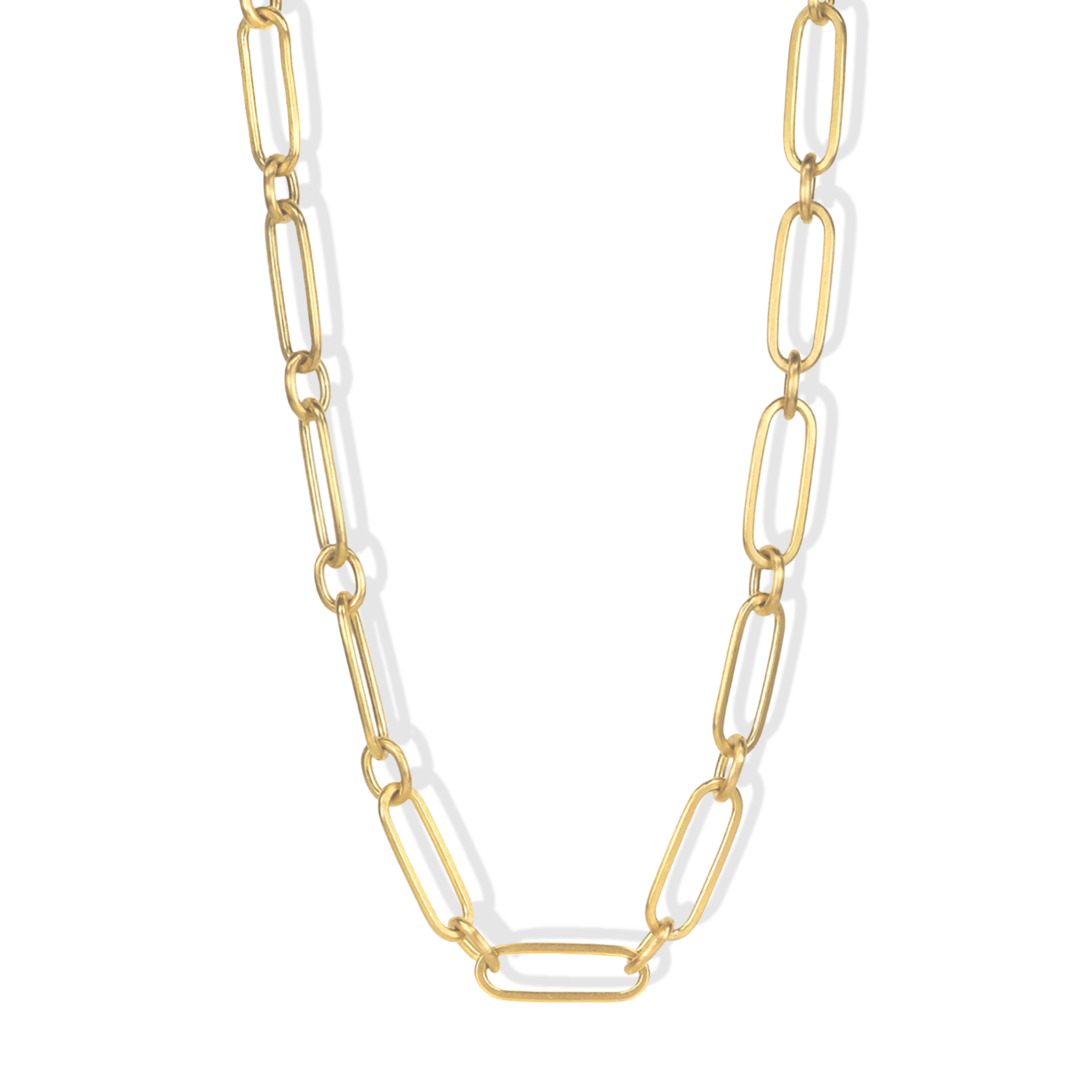 20K Gold Handmade Long Flattened Paperclip Link Necklace - Peridot Fine Jewelry - Caroline Ellen