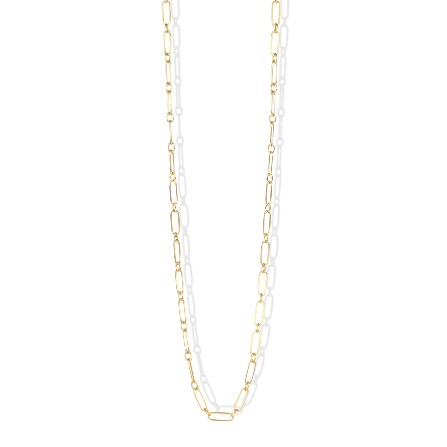 20K Gold Handmade Long Flattened Paperclip Link Necklace - Peridot Fine Jewelry - Caroline Ellen