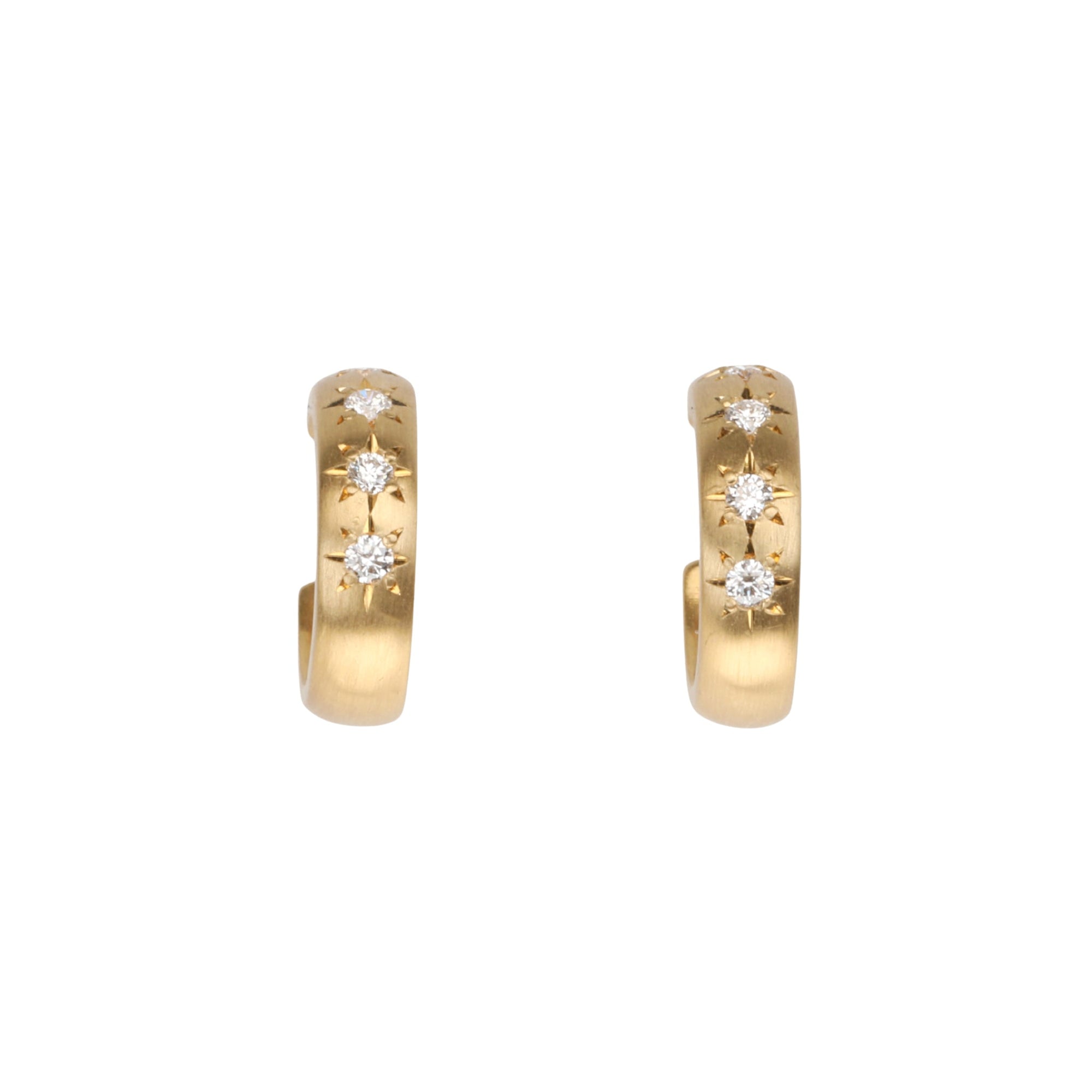 20K Gold Hollowed Semi - Rounded Hoops with Four Star Set Diamonds - Peridot Fine Jewelry - Caroline Ellen