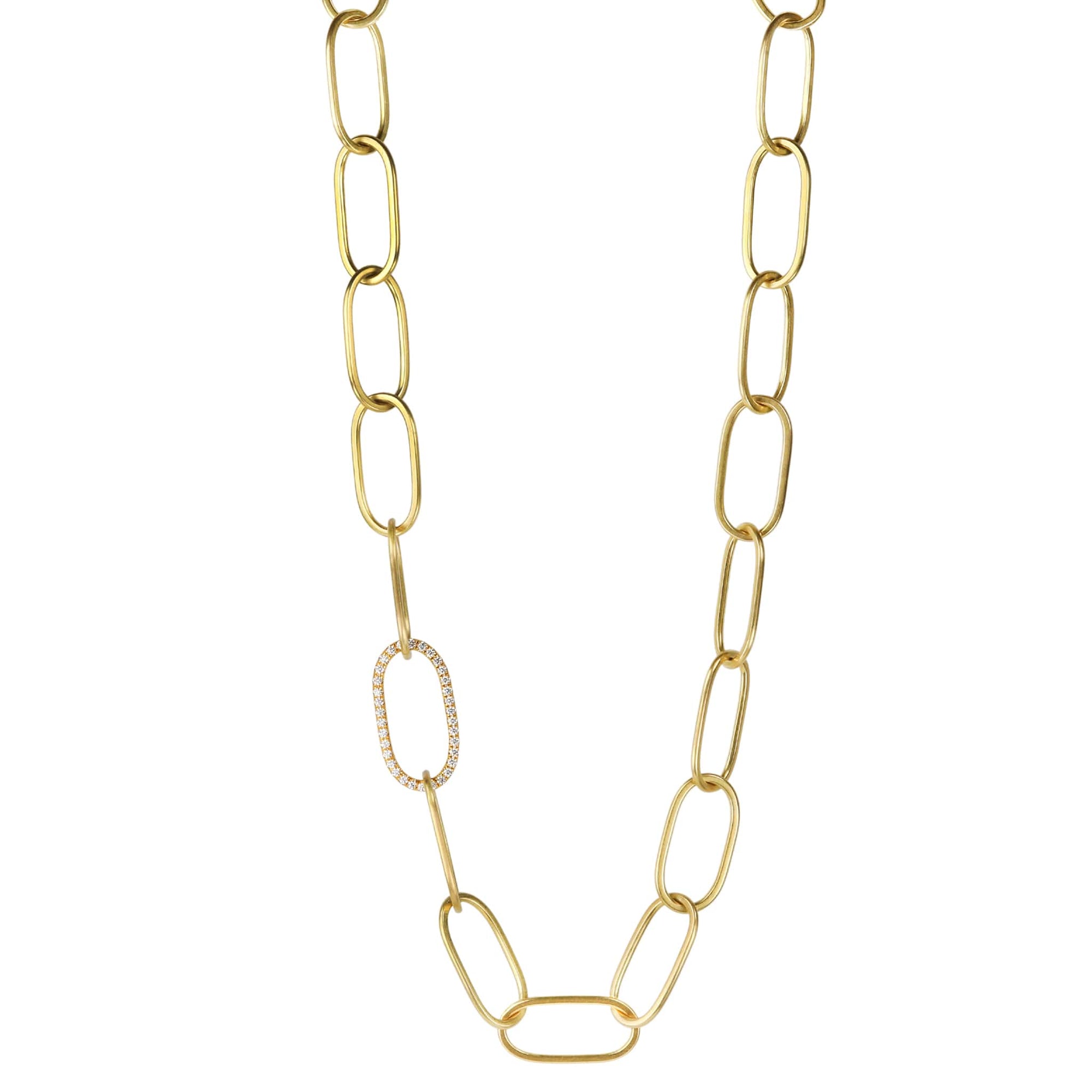 20K Gold &quot;Largest Airy Link&quot; Necklace with Pave Diamond Link - Peridot Fine Jewelry - Caroline Ellen