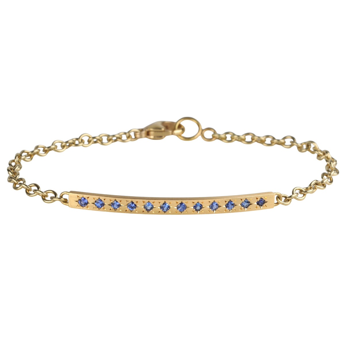 20K Gold Long Star - Set Blue Sapphire Bar Bracelet with 18K Chain - Peridot Fine Jewelry - Caroline Ellen