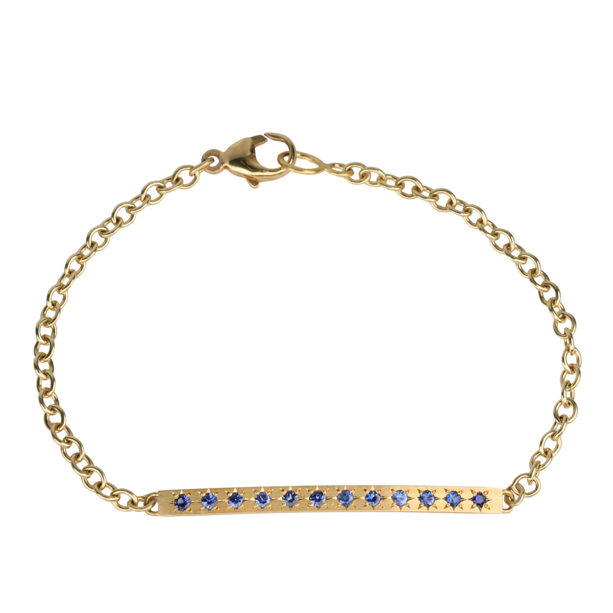 20K Gold Long Star - Set Blue Sapphire Bar Bracelet with 18K Chain - Peridot Fine Jewelry - Caroline Ellen
