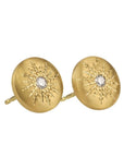 20K Gold Medium Lentil Studs with Sunburst - Set Diamonds - Peridot Fine Jewelry - Caroline Ellen
