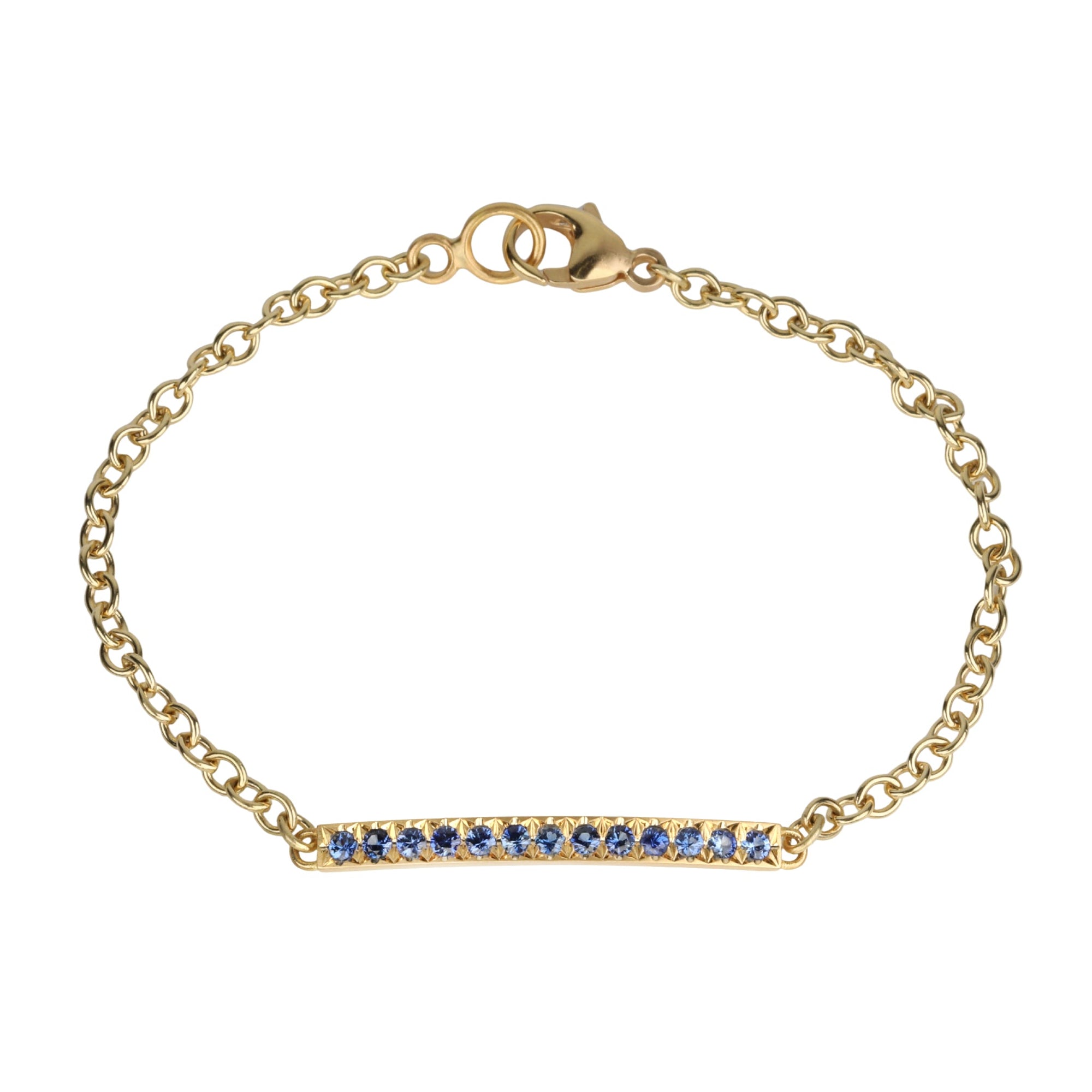 20K Gold Pave Blue Sapphire Bar Bracelet on 18K Chain - Peridot Fine Jewelry - Caroline Ellen