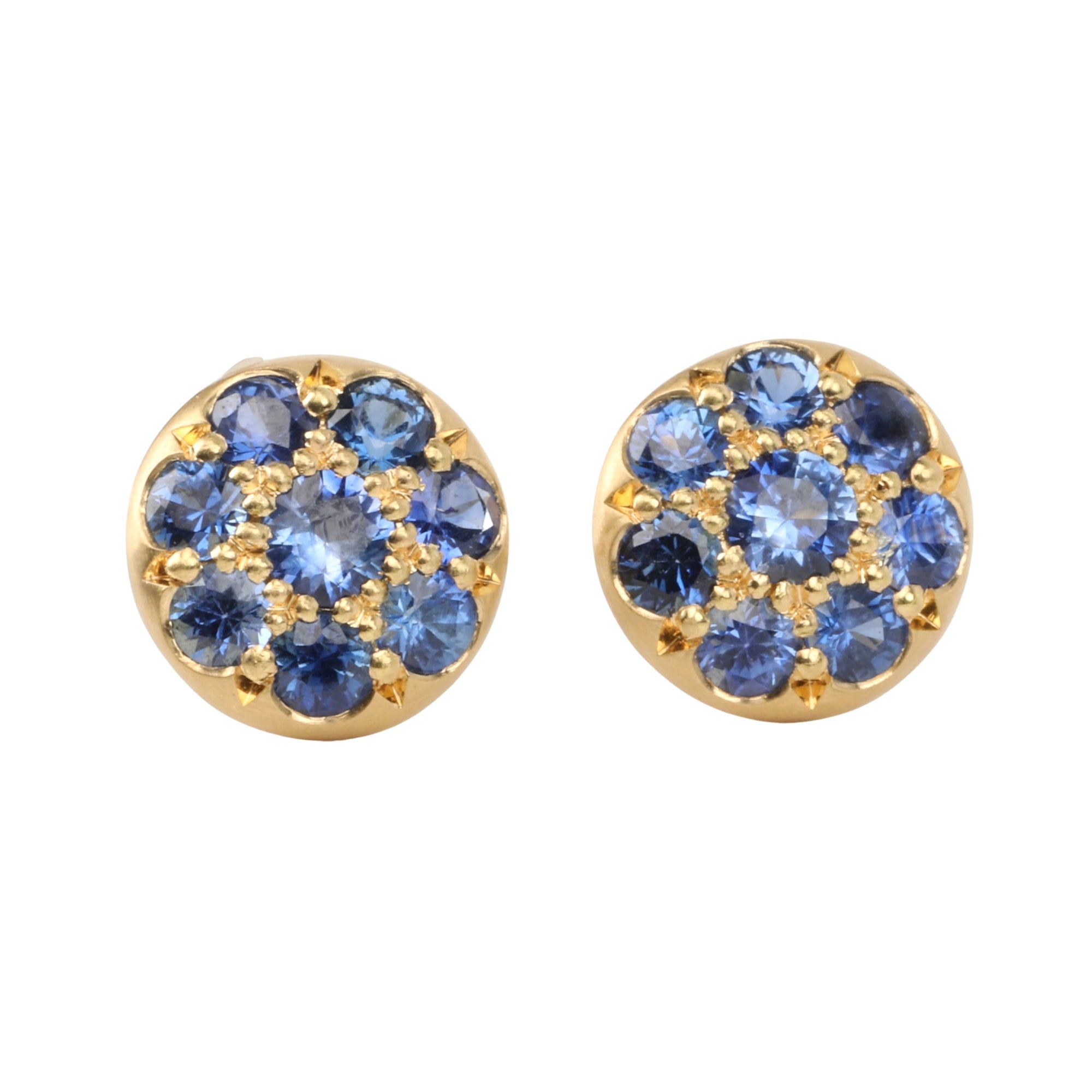 20K Gold Pave Blue Sapphire Disc Studs - Peridot Fine Jewelry - Caroline Ellen