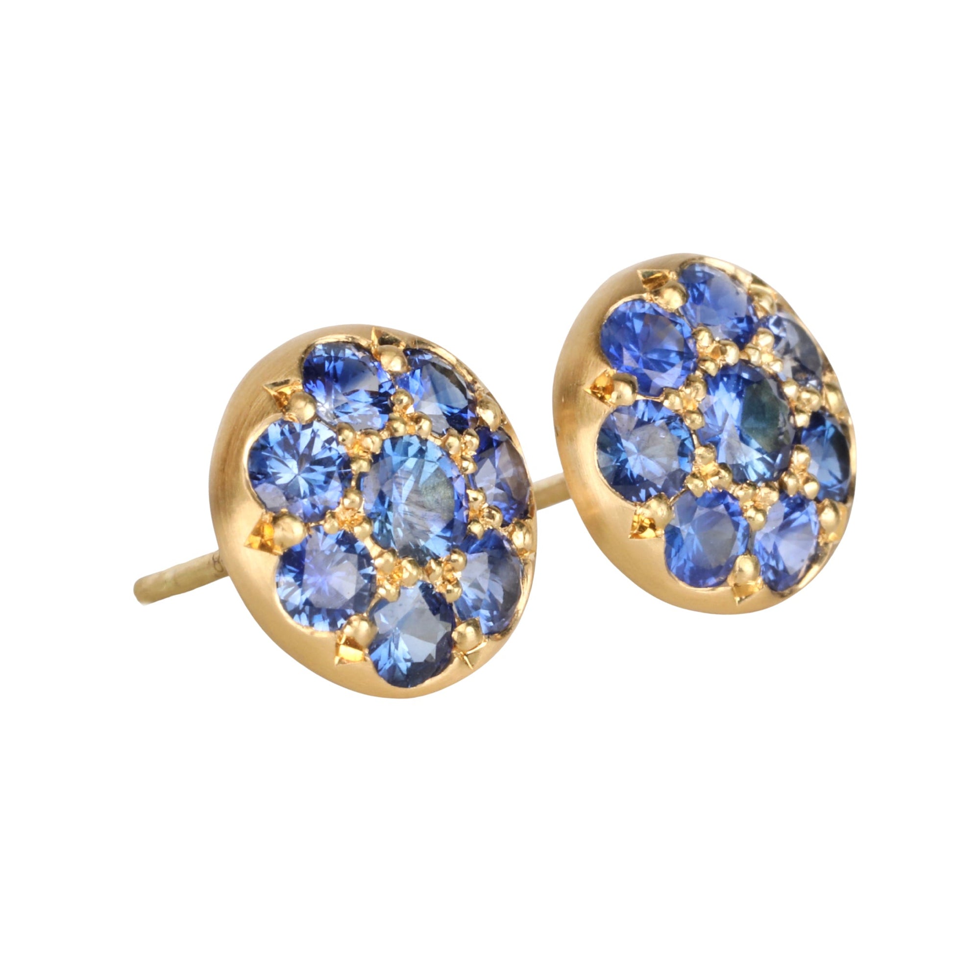 20K Gold &amp; Pave Blue Sapphire "Lentil" Studs. - Peridot Fine Jewelry - Caroline Ellen