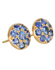 20K Gold & Pave Blue Sapphire "Lentil" Studs. - Peridot Fine Jewelry - Caroline Ellen