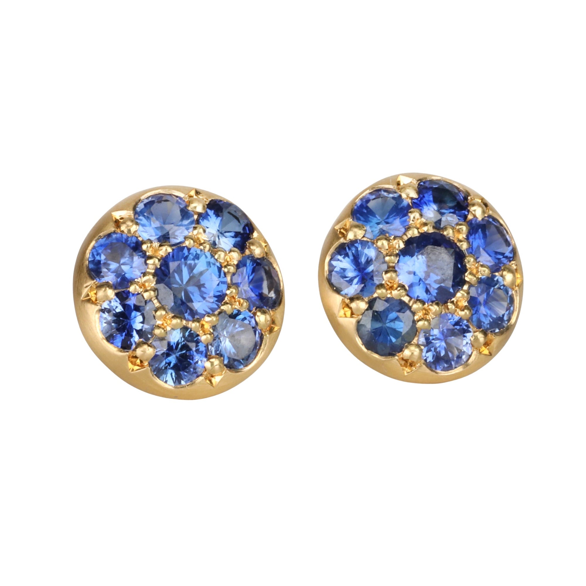 20K Gold & Pave Blue Sapphire "Lentil" Studs. - Peridot Fine Jewelry - Caroline Ellen