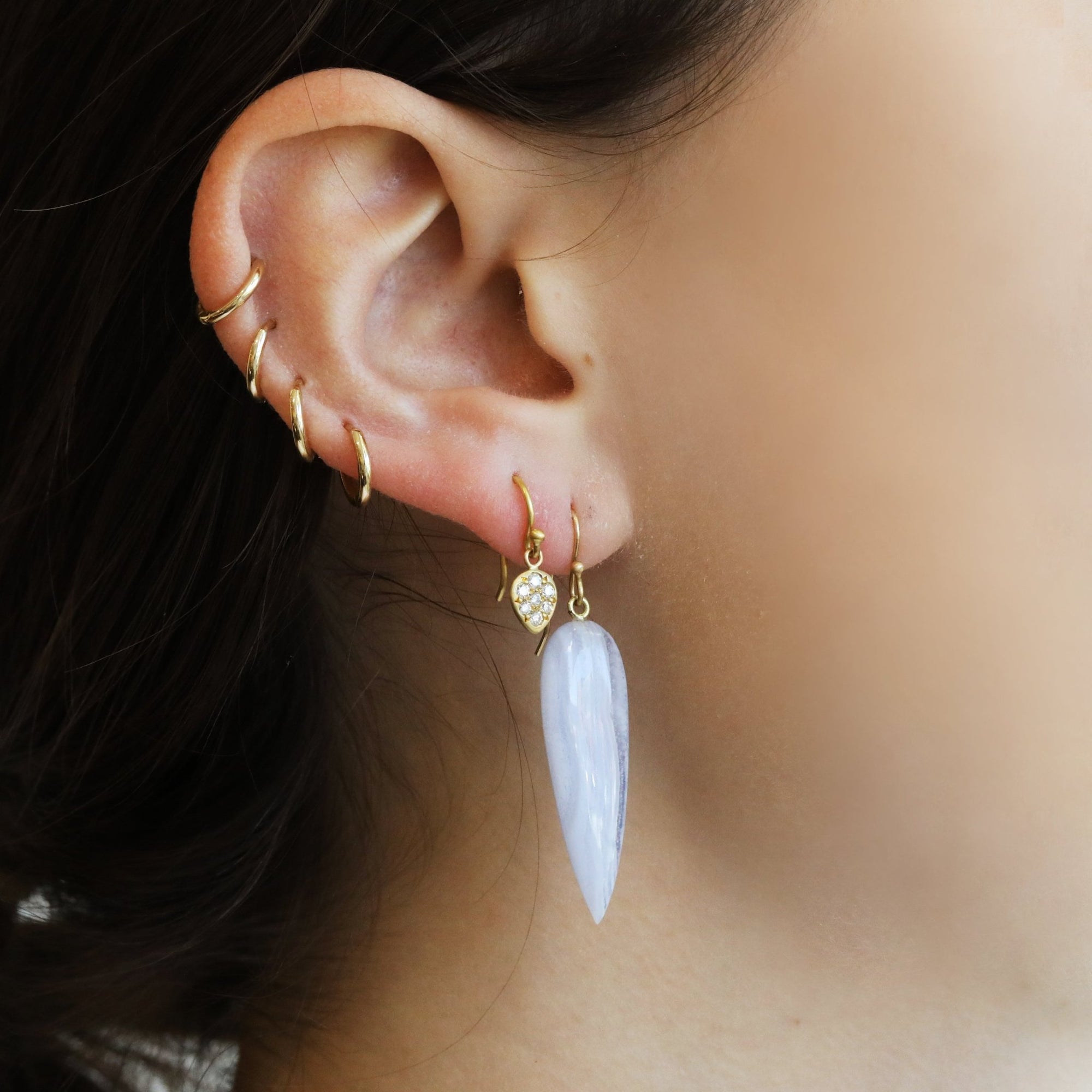20K Gold &quot;Point Down&quot; Teardrop Pave Diamond Earrings - Peridot Fine Jewelry - Caroline Ellen