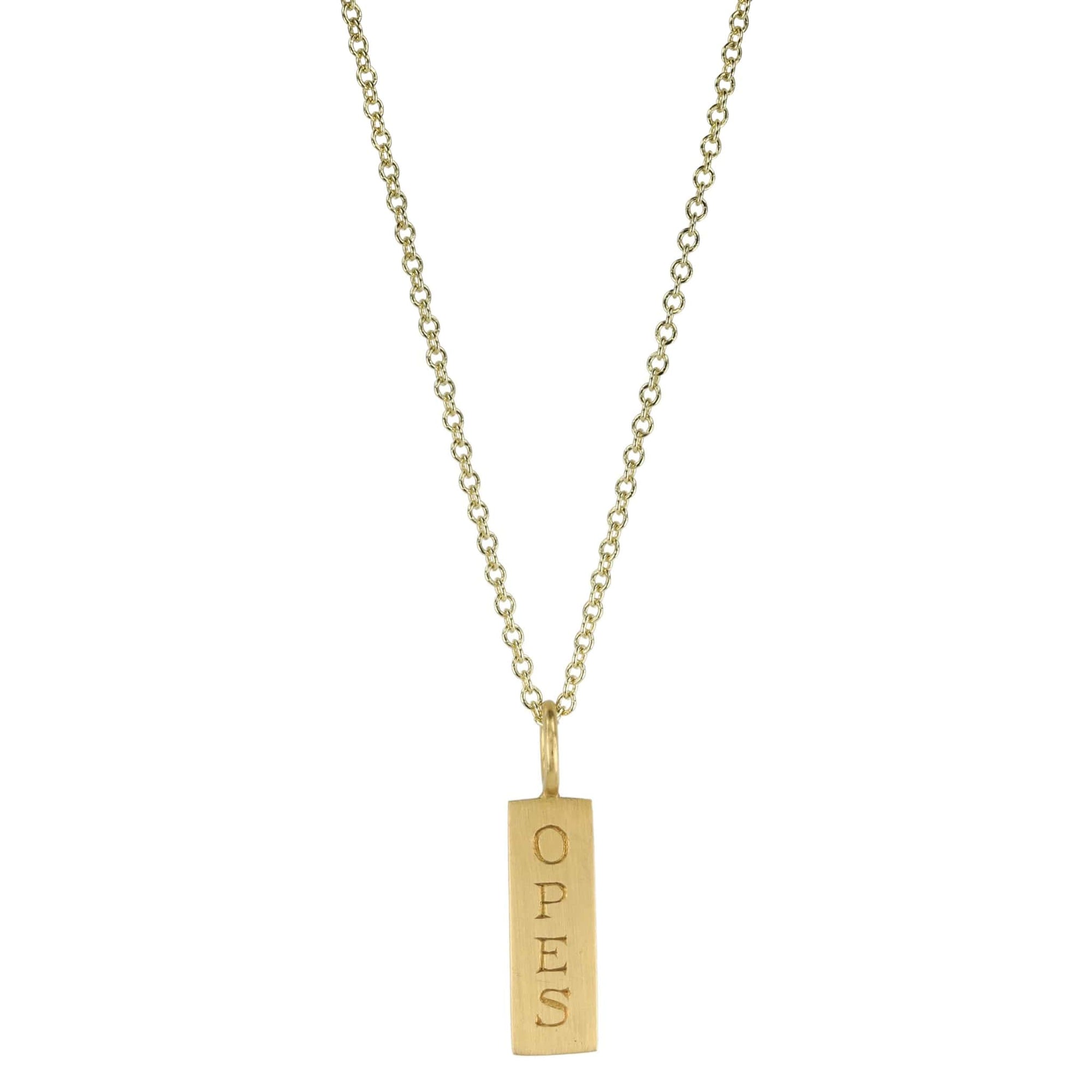 20K Gold Rectangular Engraved SPES/OPES Pendant - Peridot Fine Jewelry - Caroline Ellen