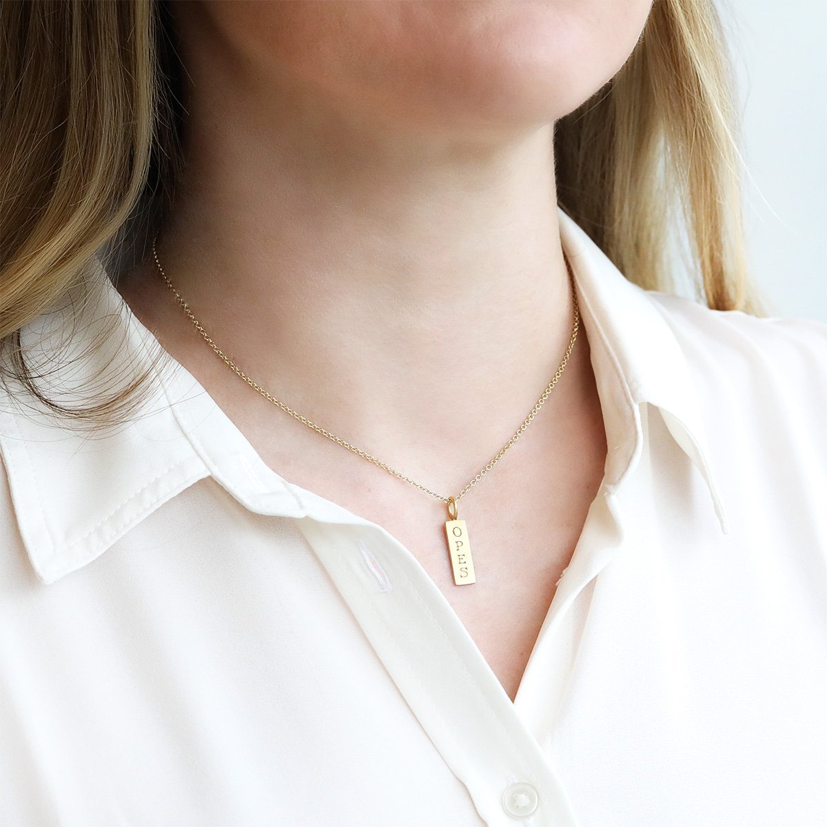 20K Gold Rectangular Engraved SPES/OPES Pendant - Peridot Fine Jewelry - Caroline Ellen