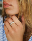 20K Gold Ring with Three Rows of Pave Diamonds - Peridot Fine Jewelry - Caroline Ellen
