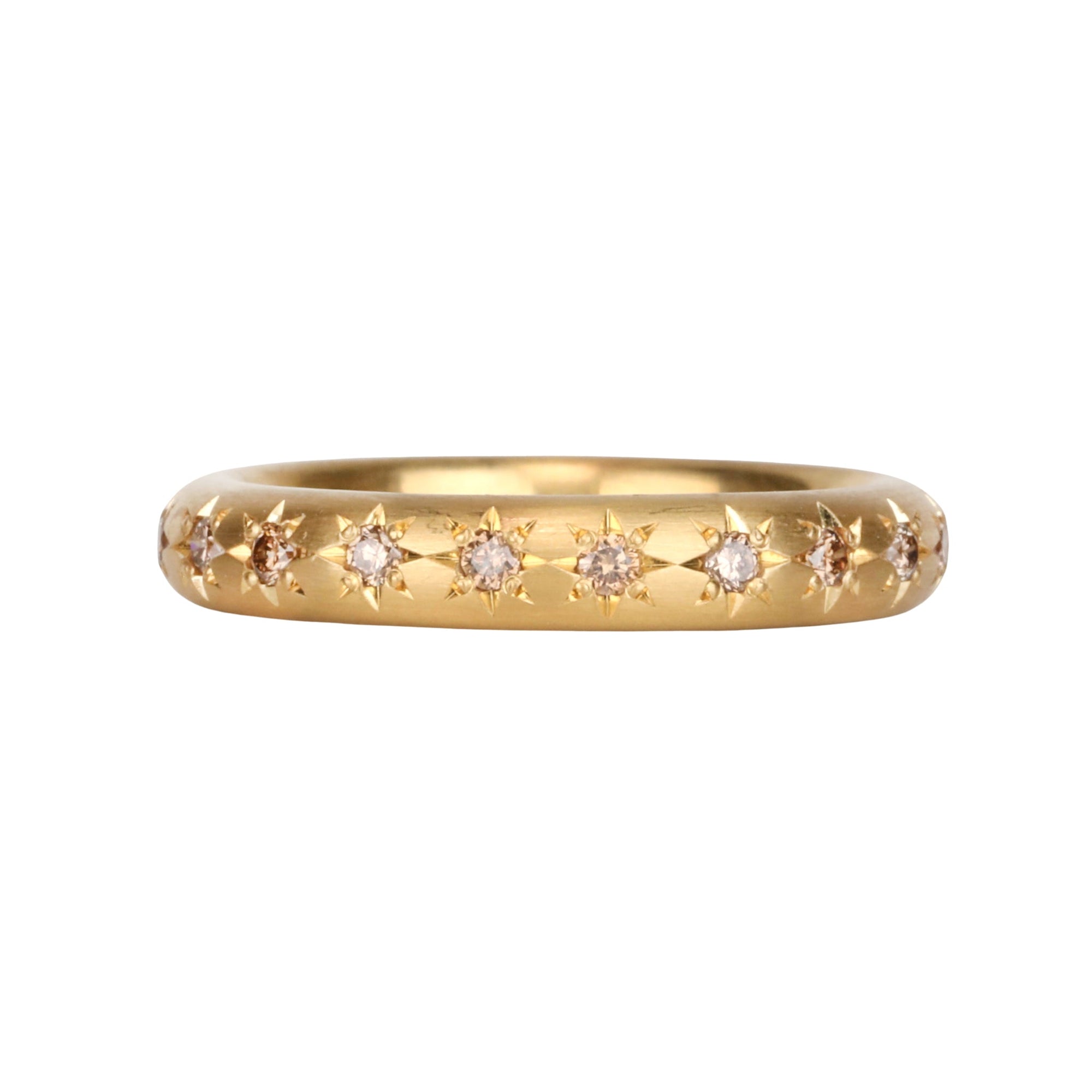 20K Gold Rounded Band with 20 Star - Set Cognac Diamonds - Peridot Fine Jewelry - Caroline Ellen
