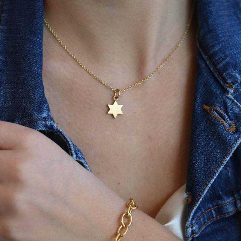 20K Gold Six - Pointed Star Pendant - Peridot Fine Jewelry - Caroline Ellen