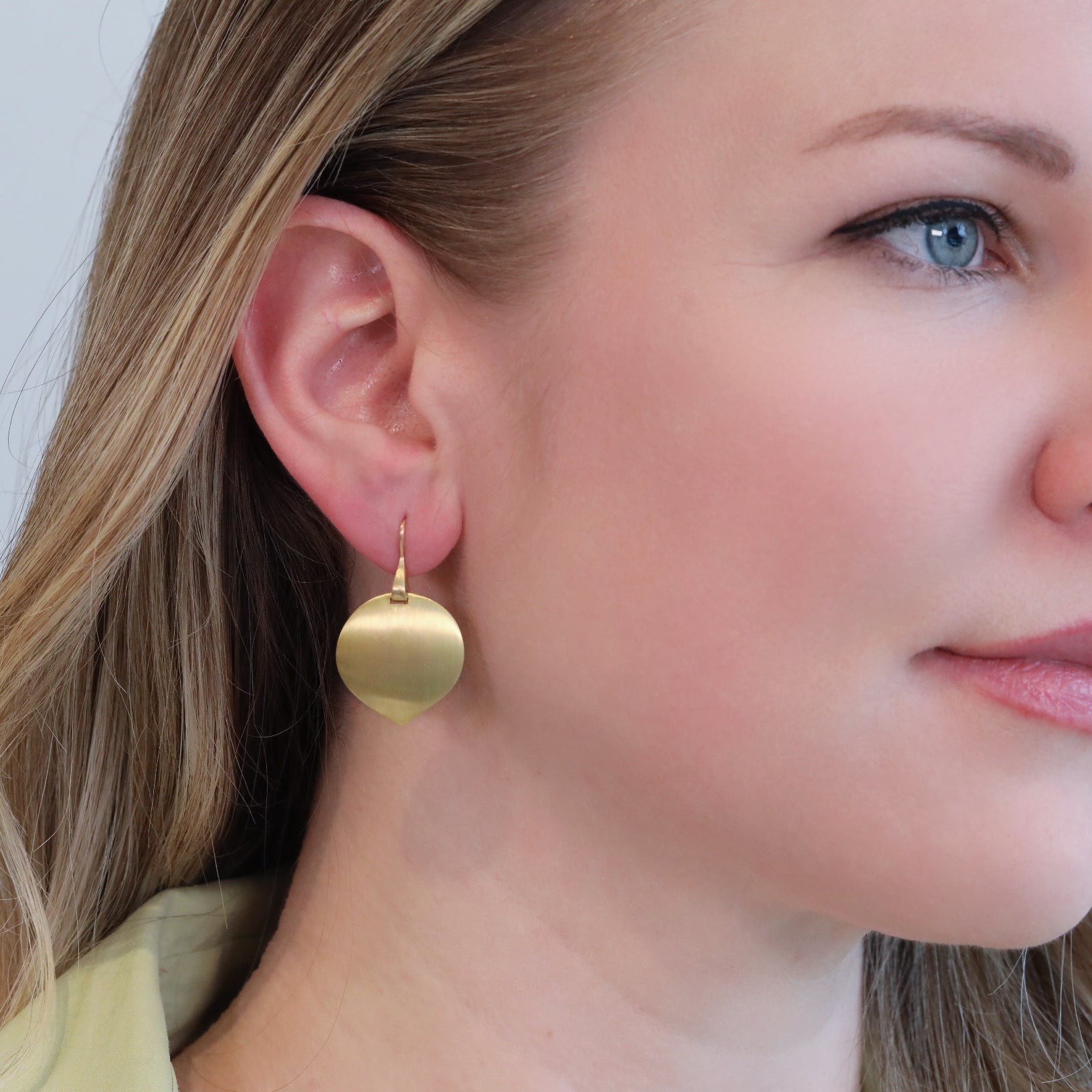 20K Gold Slightly Convex &quot;Rose Petal&quot; Earrings - Peridot Fine Jewelry - Caroline Ellen