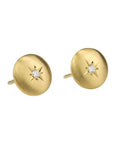 20K Gold Small "Lentil" Studs with Star - Set Diamond Center - Peridot Fine Jewelry - Caroline Ellen