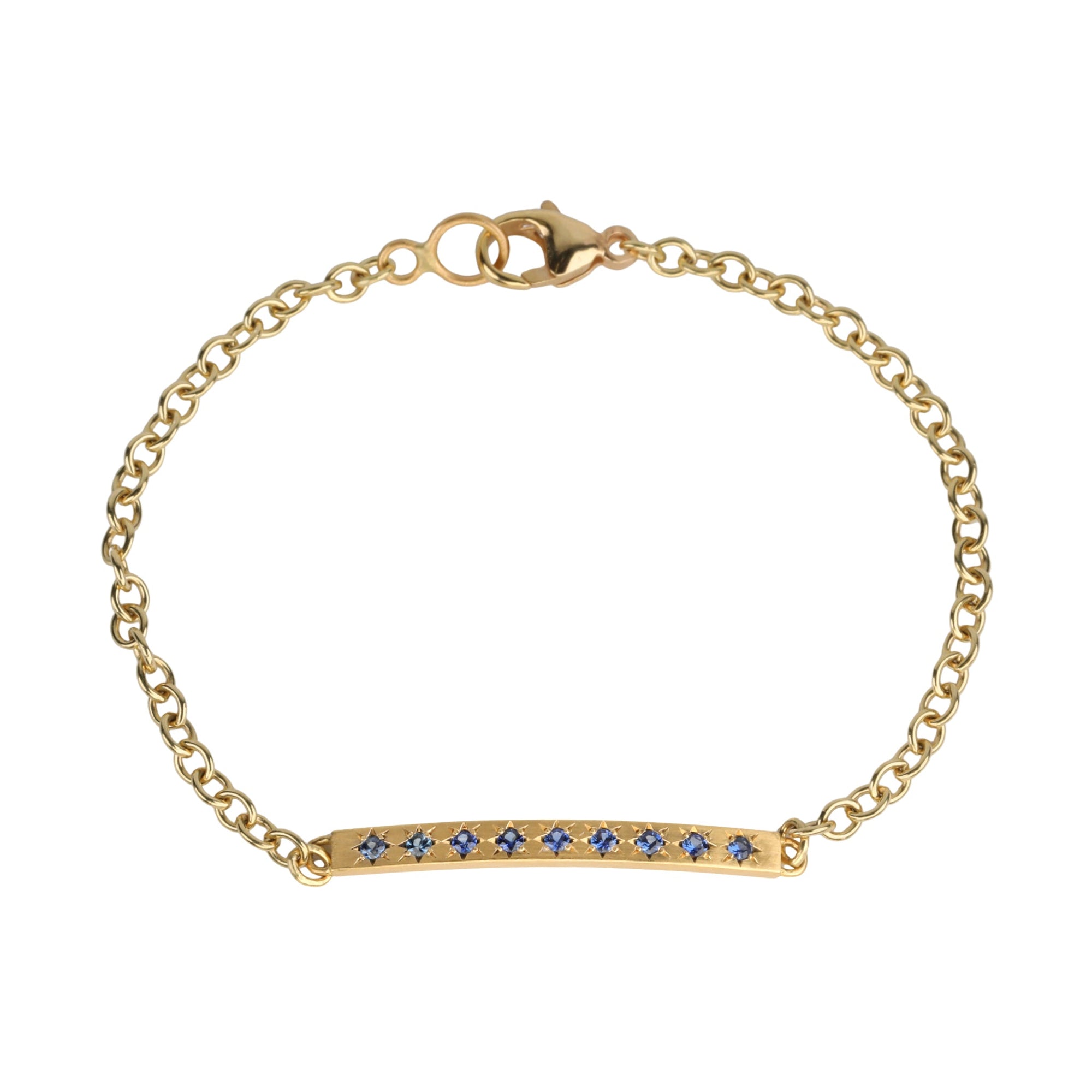 20K Gold Star - Set Blue Sapphire Bar Bracelet on 18K Chain - Peridot Fine Jewelry - Caroline Ellen