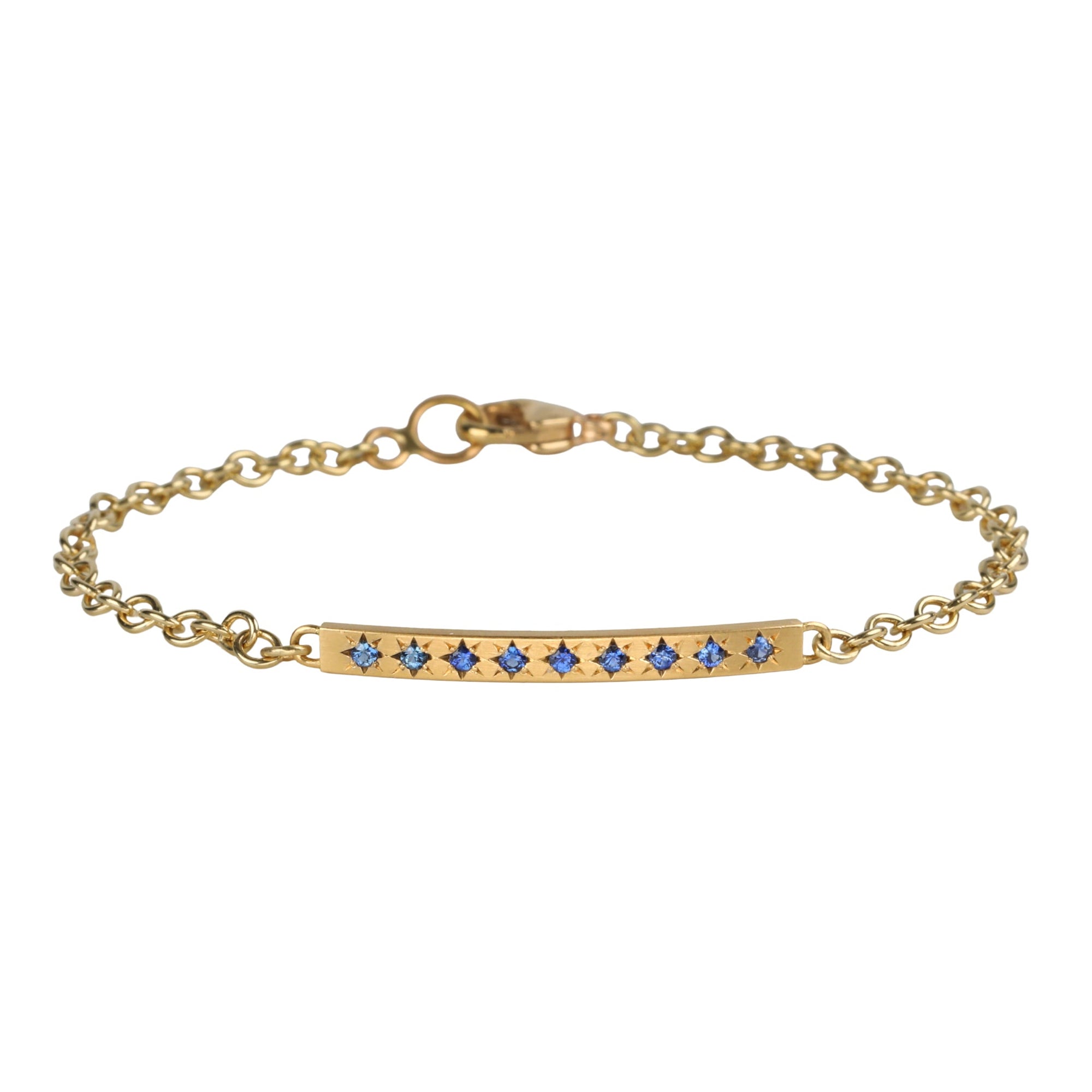 20K Gold Star - Set Blue Sapphire Bar Bracelet on 18K Chain - Peridot Fine Jewelry - Caroline Ellen