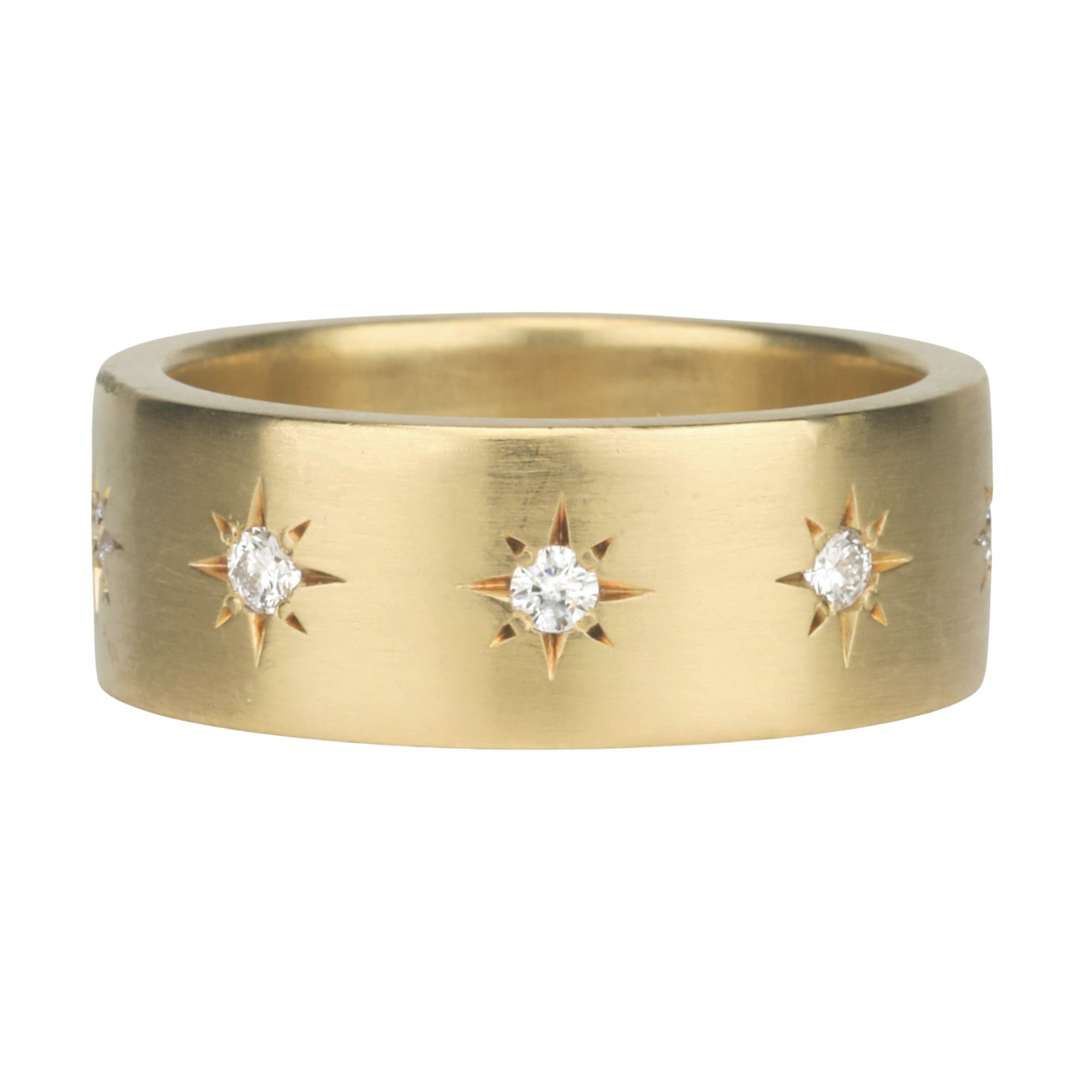 20K Gold Wide Ring With Nine Star - Set Diamonds - Peridot Fine Jewelry - Caroline Ellen