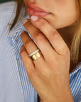 20K Gold Wide Ring With Nine Star - Set Diamonds - Peridot Fine Jewelry - Caroline Ellen