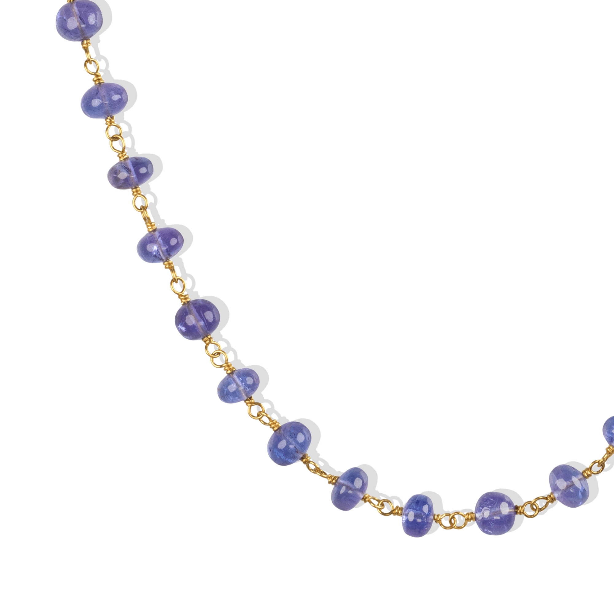 20K Hand - Wrapped Cabochon Tanzanite Beaded Necklace - Peridot Fine Jewelry - Caroline Ellen