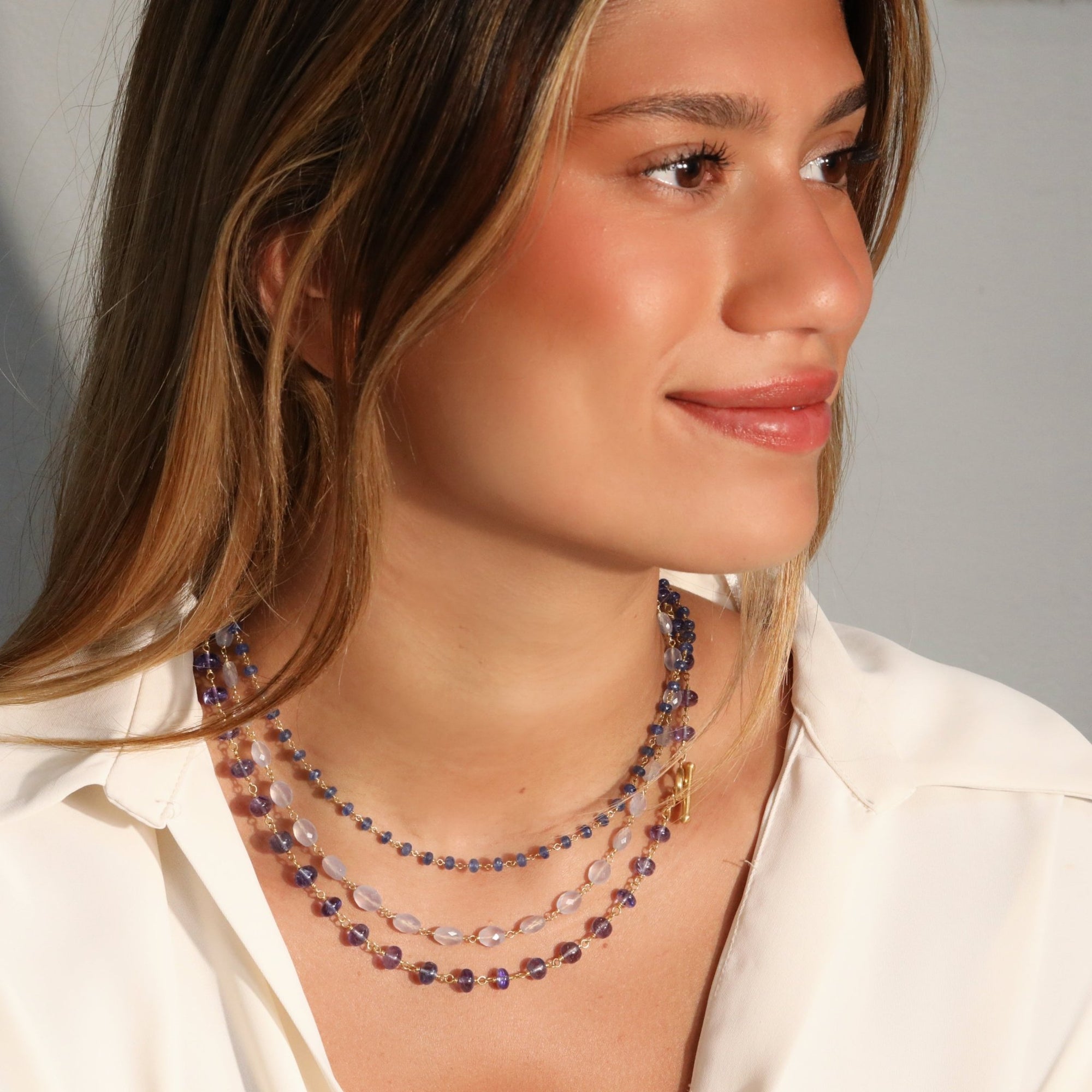 20K Hand - Wrapped Cabochon Tanzanite Beaded Necklace - Peridot Fine Jewelry - Caroline Ellen