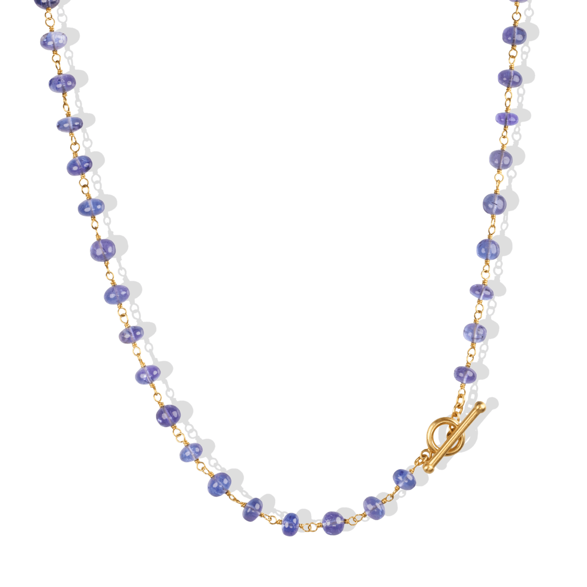 20K Hand - Wrapped Cabochon Tanzanite Beaded Necklace - Peridot Fine Jewelry - Caroline Ellen