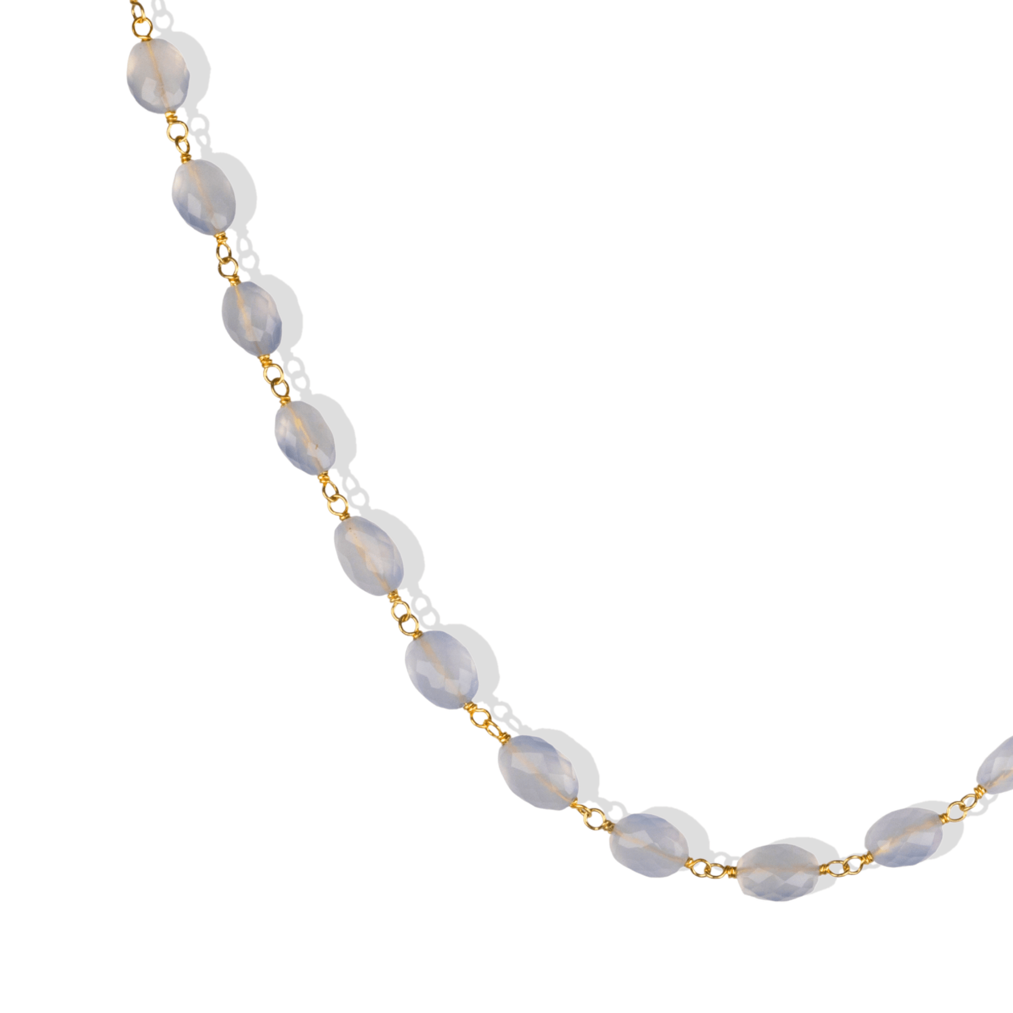 20K Hand - Wrapped Faceted Oval Chalcedony Beaded Necklace - Peridot Fine Jewelry - Caroline Ellen