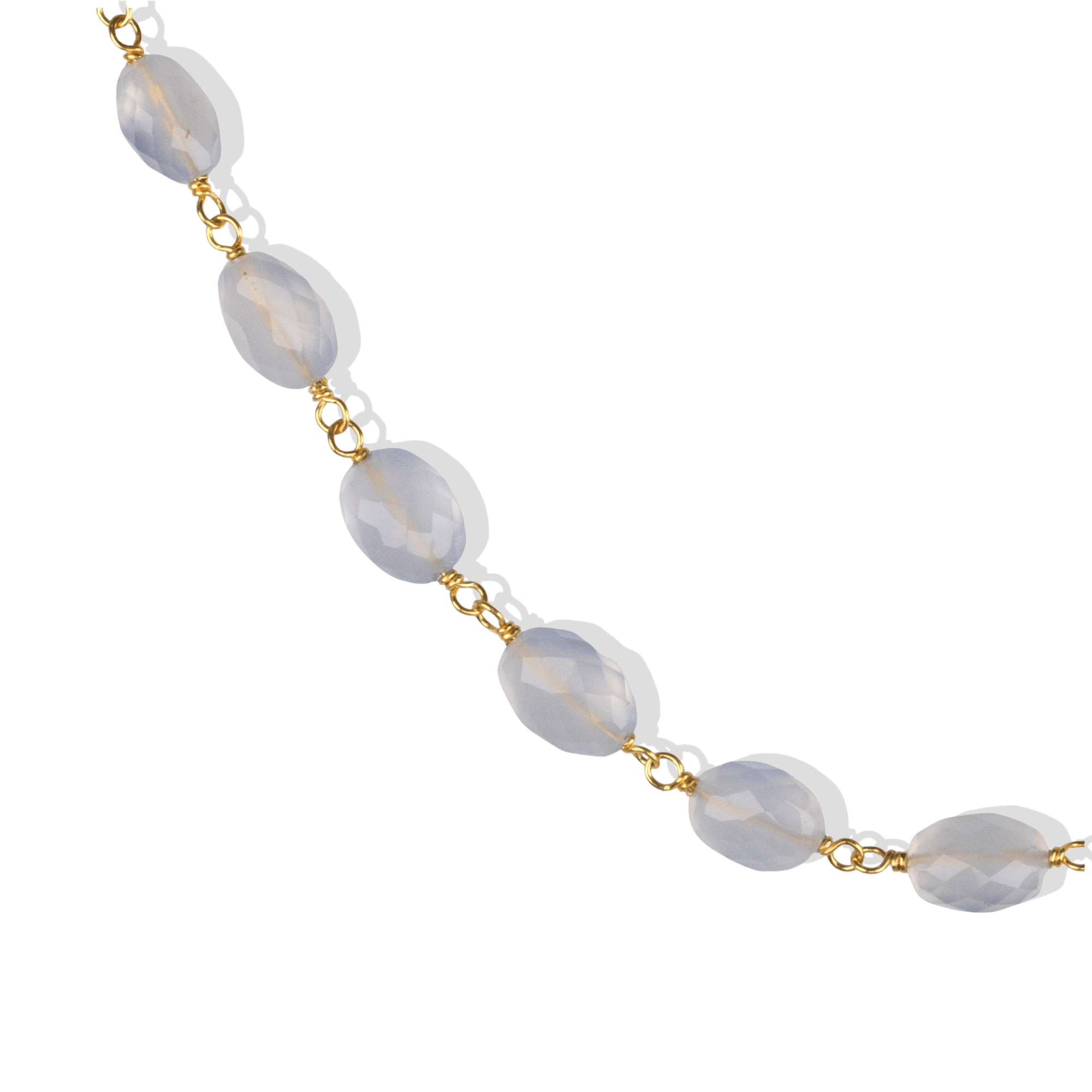 20K Hand - Wrapped Faceted Oval Chalcedony Beaded Necklace - Peridot Fine Jewelry - Caroline Ellen