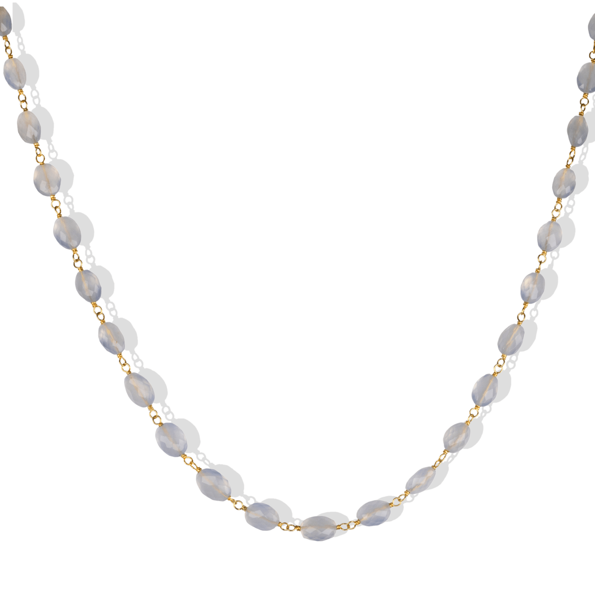 20K Hand - Wrapped Faceted Oval Chalcedony Beaded Necklace - Peridot Fine Jewelry - Caroline Ellen