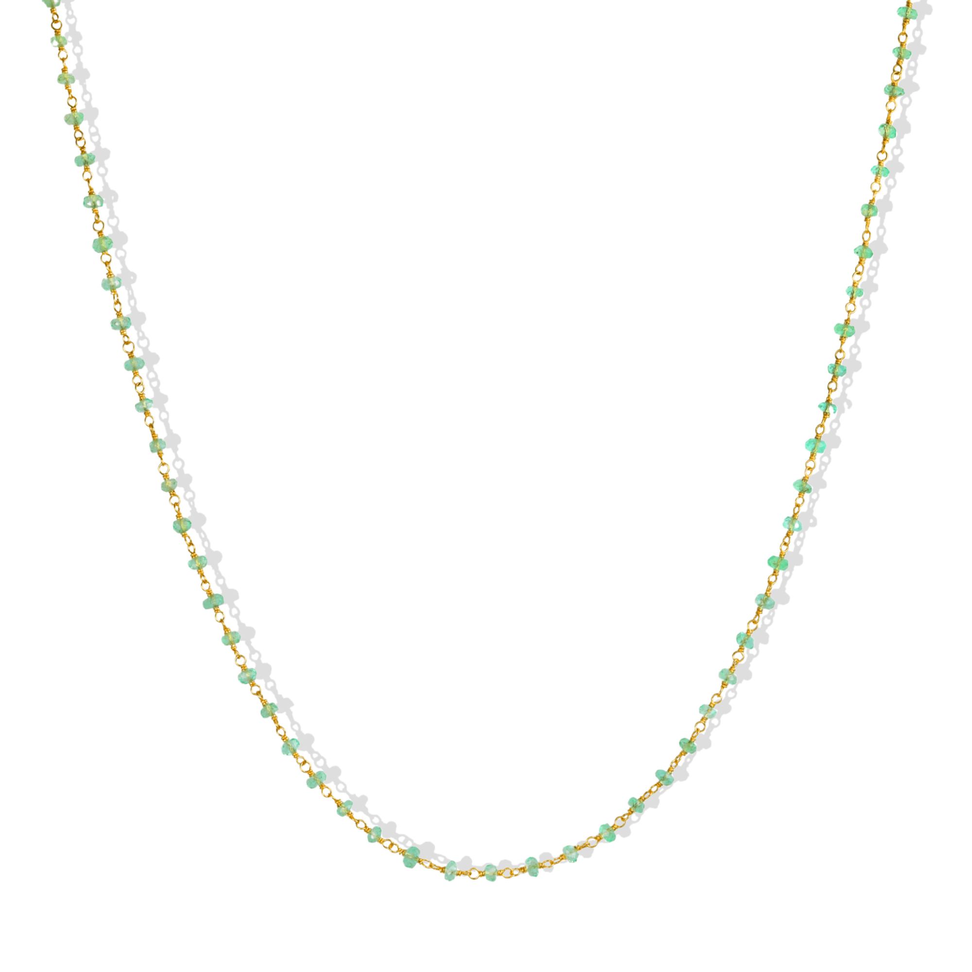 20K Hand - Wrapped Small Faceted Light Green Emerald Beaded Necklace - Peridot Fine Jewelry - Caroline Ellen