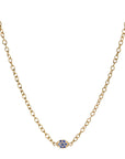 20K Handmade Chain Necklace with Double - Sided Blue Sapphire "Nugget" Centerpiece - Peridot Fine Jewelry - Caroline Ellen