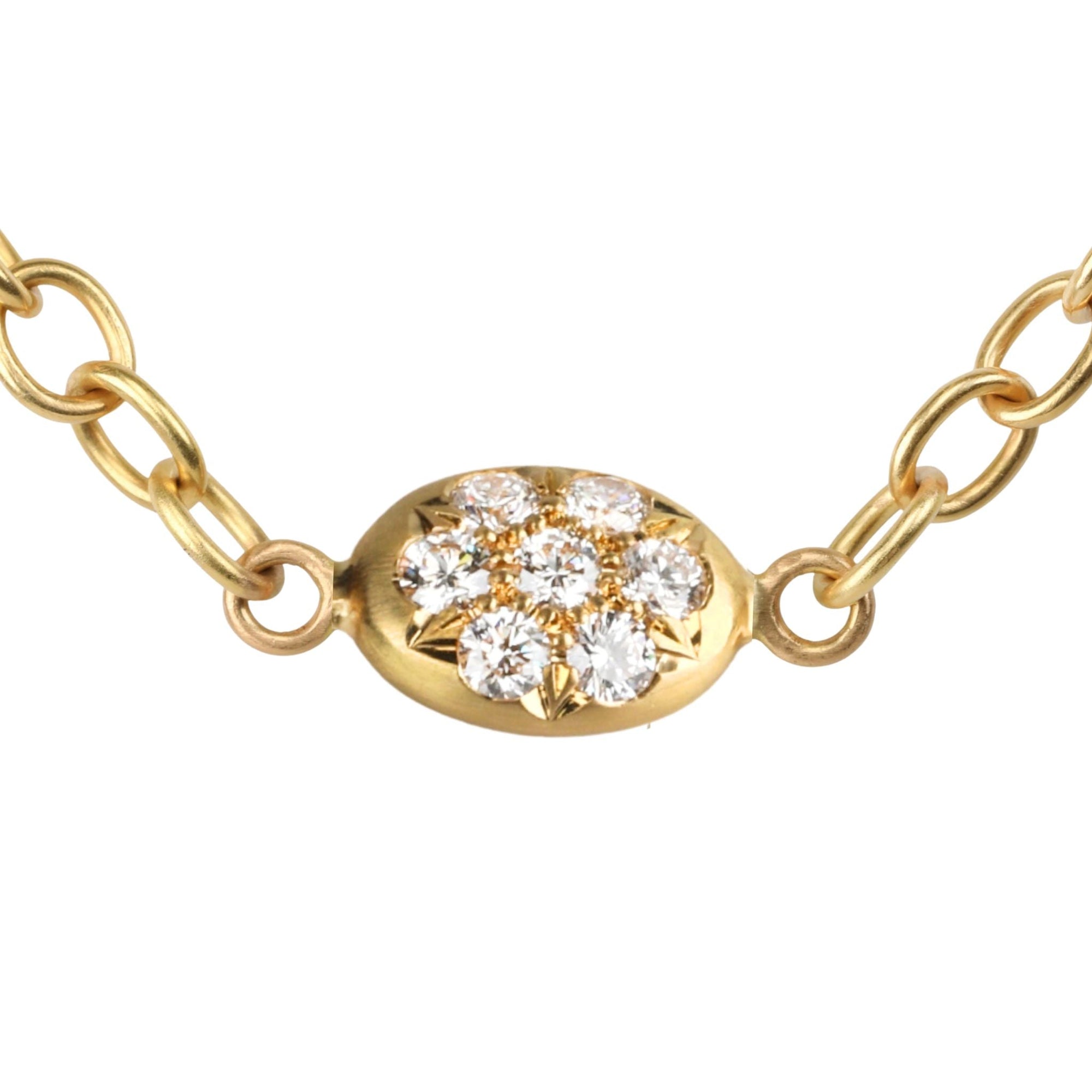 20K Handmade Chain Necklace with Double - Sided Pave Diamond "Nugget" Centerpiece - Peridot Fine Jewelry - Caroline Ellen