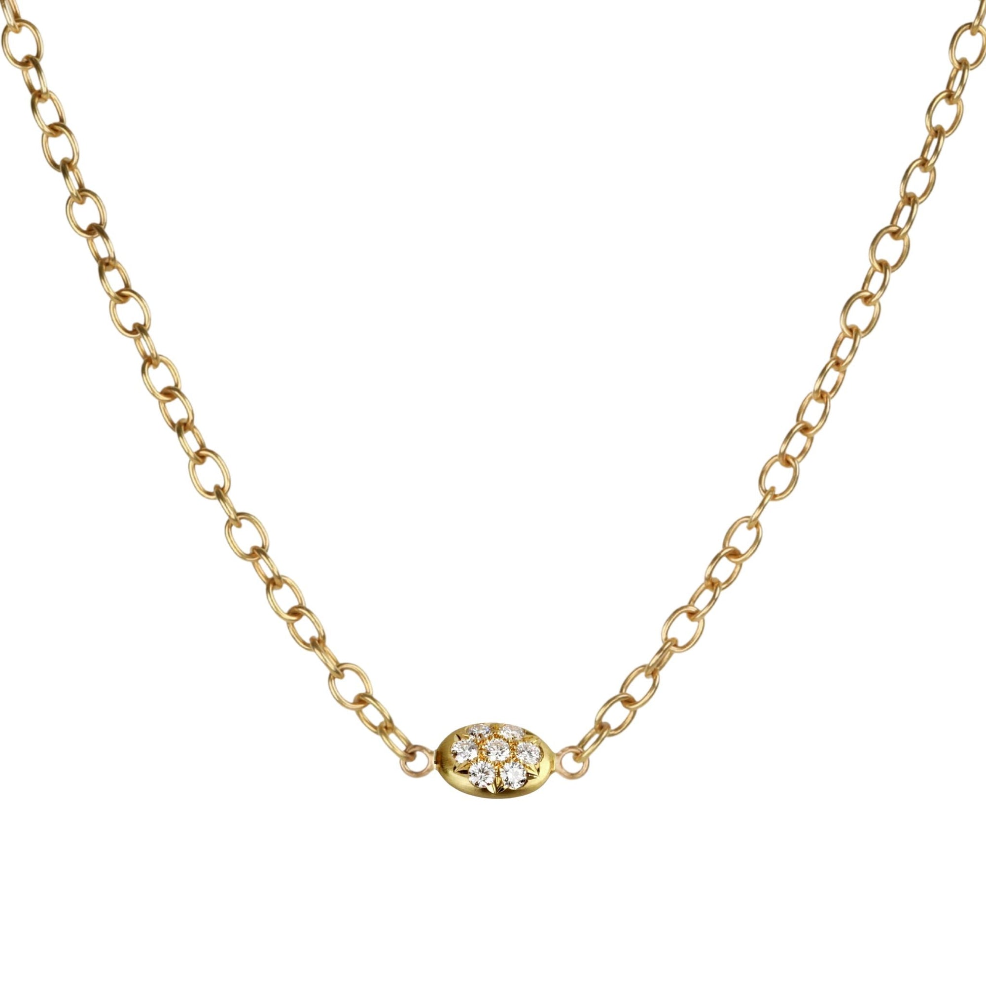20K Handmade Chain Necklace with Double - Sided Pave Diamond "Nugget" Centerpiece - Peridot Fine Jewelry - Caroline Ellen