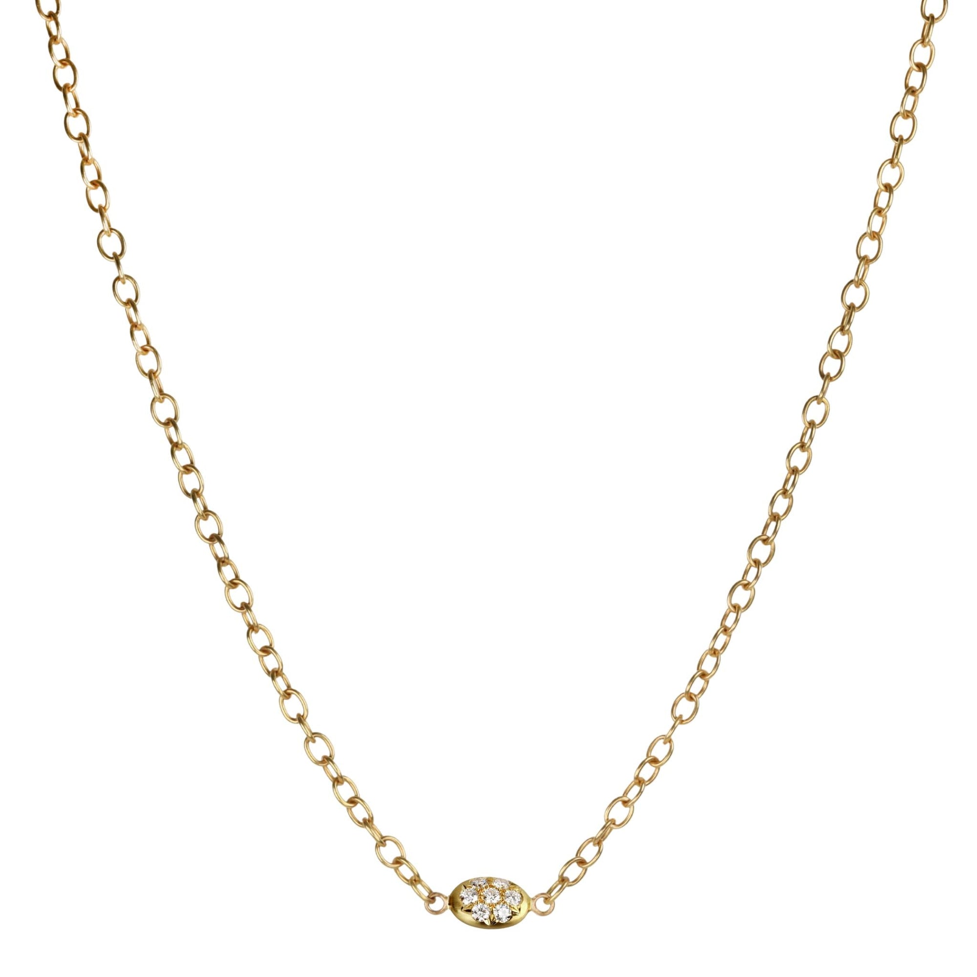 20K Handmade Chain Necklace with Double - Sided Pave Diamond "Nugget" Centerpiece - Peridot Fine Jewelry - Caroline Ellen