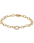 20K Handmade Delicate Airy Oval Link Bracelet with Center Mini Pave Diamond Oval Link - Peridot Fine Jewelry - Caroline Ellen
