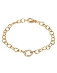 20K Handmade Delicate Airy Oval Link Bracelet with Center Mini Pave Diamond Oval Link - Peridot Fine Jewelry - Caroline Ellen