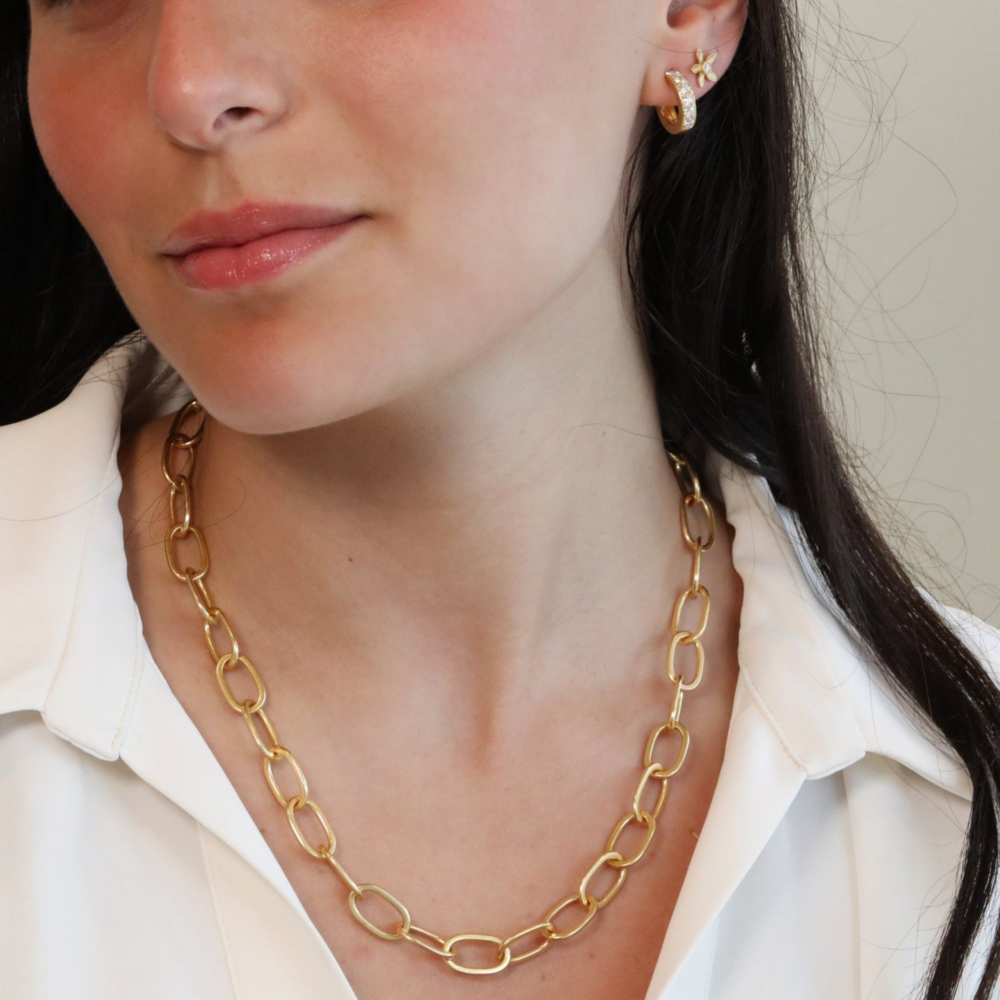 20K Handmade "Flattened Airy Cushion" Chain Necklace - Peridot Fine Jewelry - Caroline Ellen