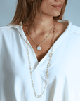 20K Handmade Large "Airy" Chain Necklace with Varying Sized Oval Links & Single Pave Diamond Link - Peridot Fine Jewelry - Caroline Ellen