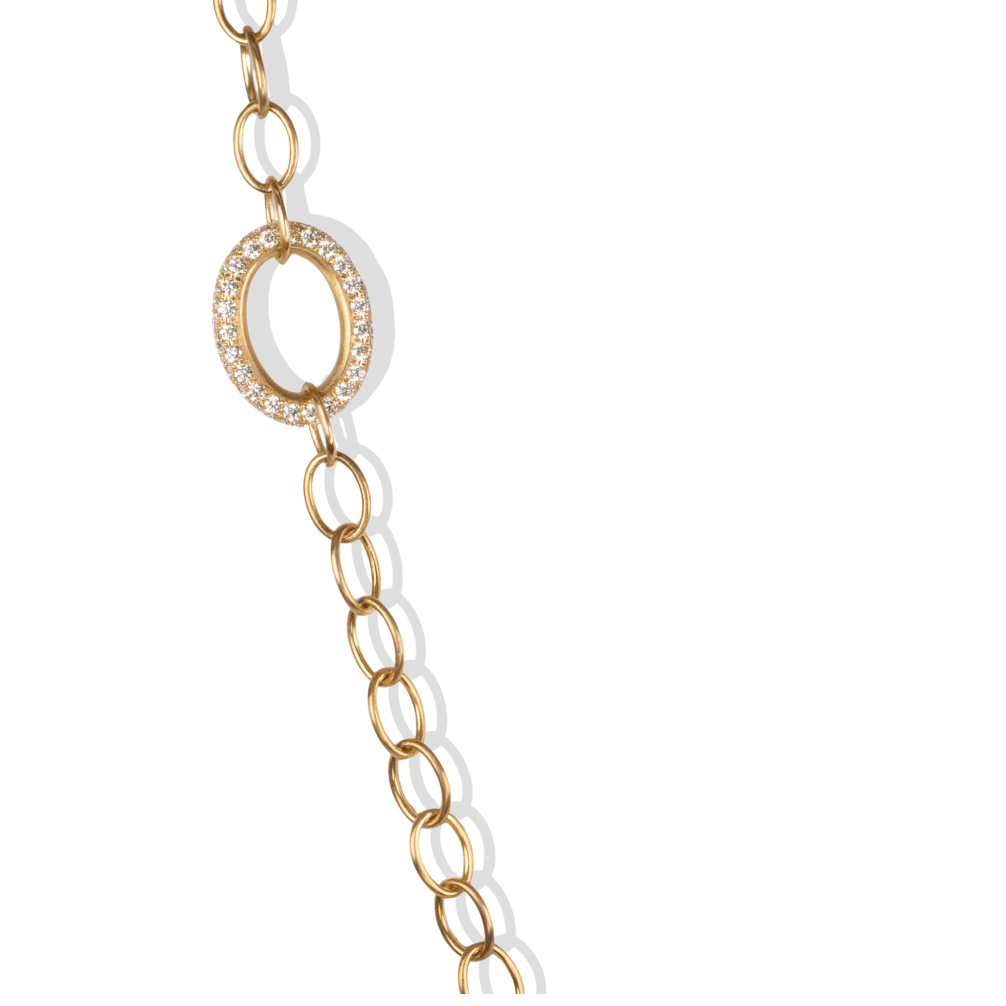 20K Handmade Large "Airy" Chain Necklace with Varying Sized Oval Links &amp; Single Pave Diamond Link - Peridot Fine Jewelry - Caroline Ellen