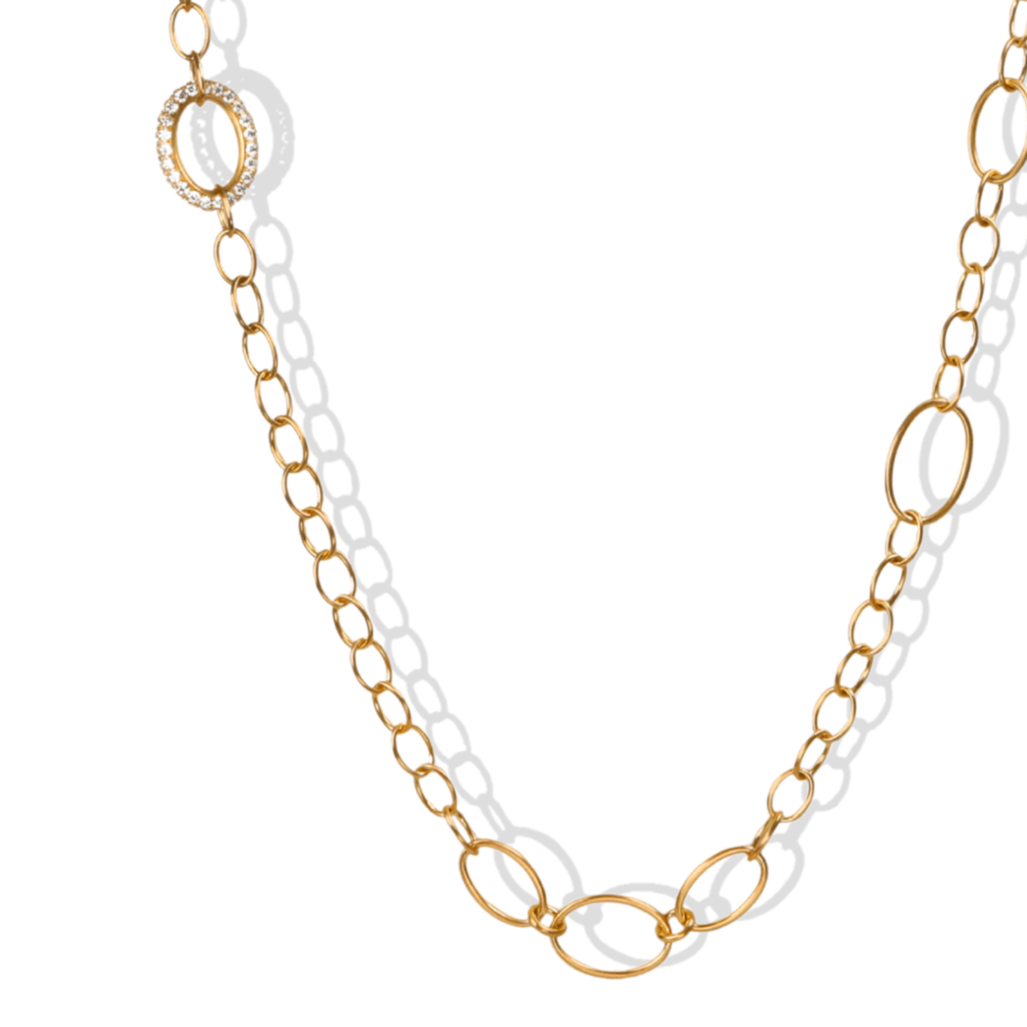 20K Handmade Large "Airy" Chain Necklace with Varying Sized Oval Links &amp; Single Pave Diamond Link - Peridot Fine Jewelry - Caroline Ellen