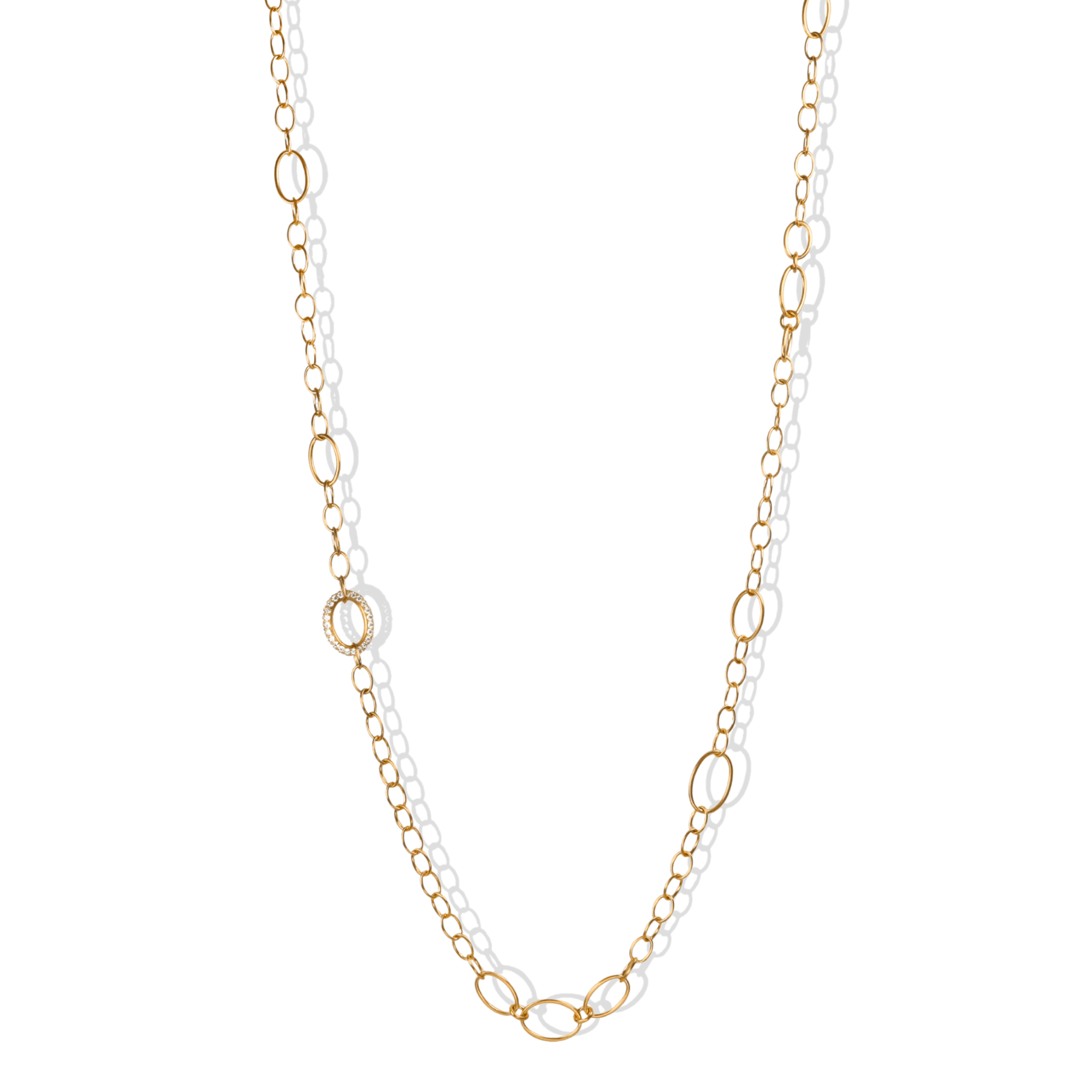 20K Handmade Large "Airy" Chain Necklace with Varying Sized Oval Links &amp; Single Pave Diamond Link - Peridot Fine Jewelry - Caroline Ellen