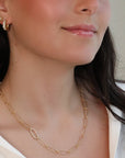 20K Handmade Long Thin "Flattened Paperclip Link" Necklace with One Off - Set Pave Diamond Link - Peridot Fine Jewelry - Caroline Ellen
