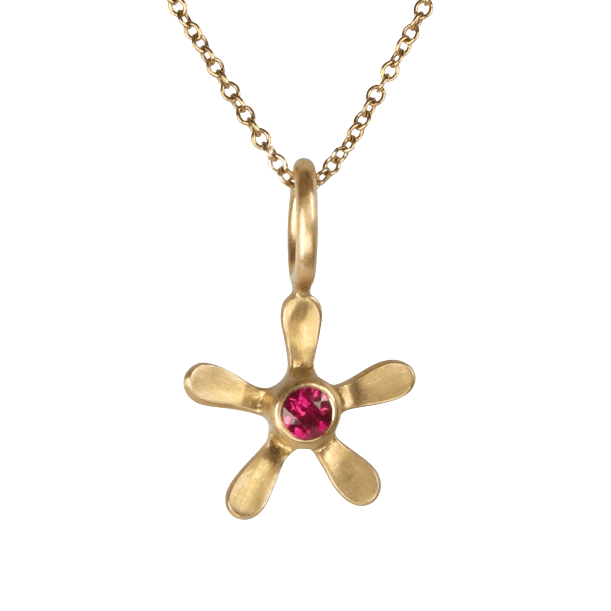 20K "Mini" Flower Pendant with Center Ruby - Peridot Fine Jewelry - Caroline Ellen