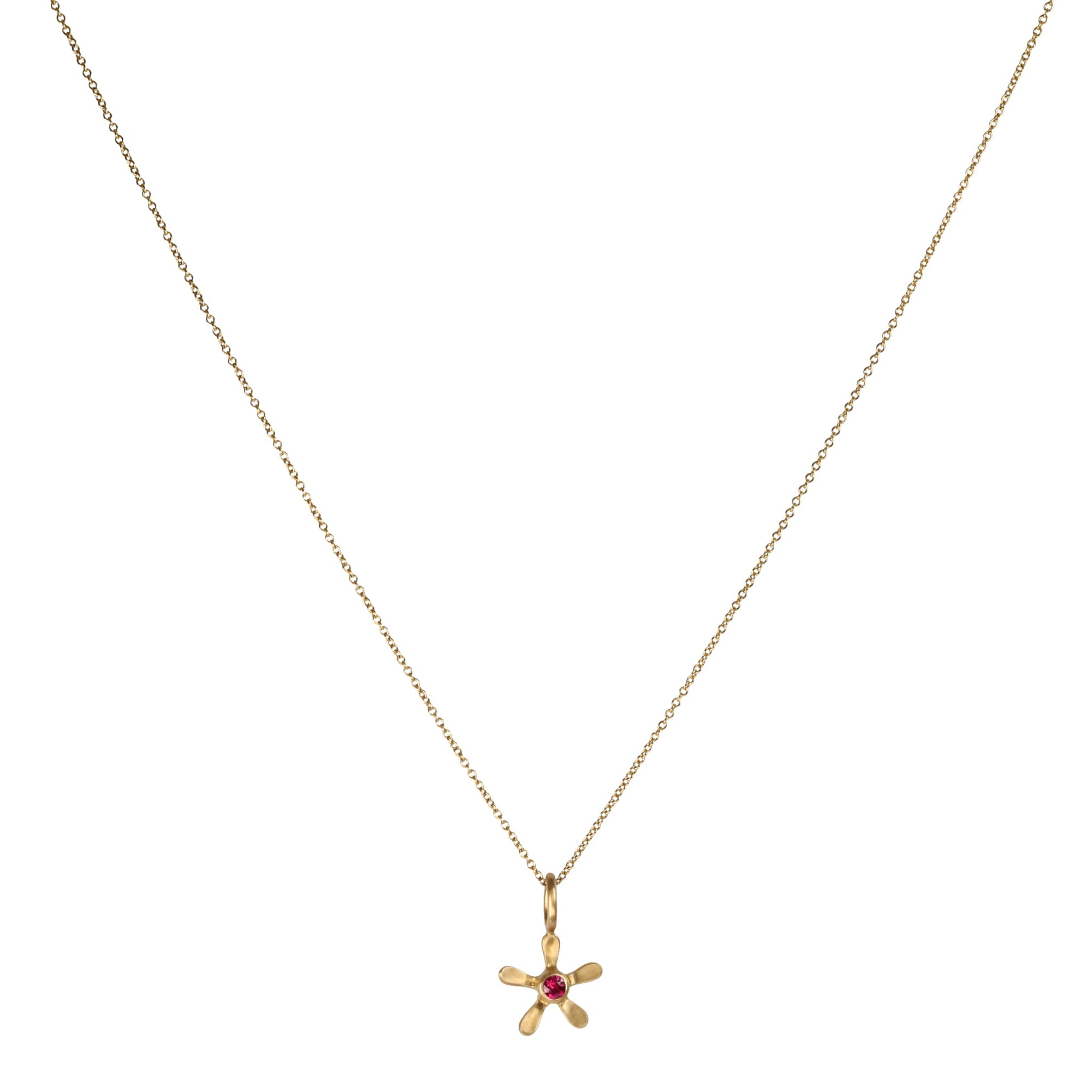 20K "Mini" Flower Pendant with Center Ruby - Peridot Fine Jewelry - Caroline Ellen