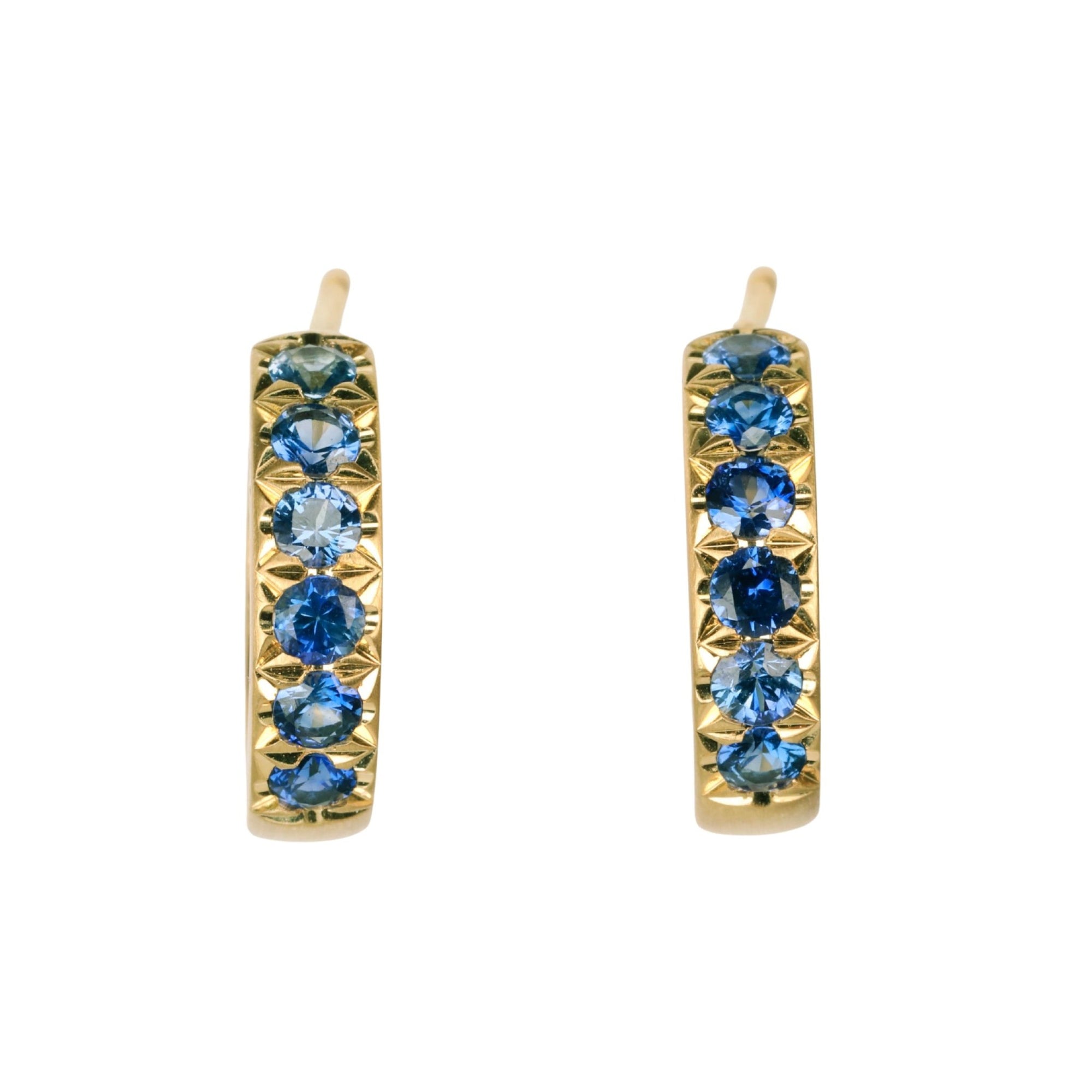20K &amp; Pave Blue Sapphire "Chunky" Small Hoop Earrings - Peridot Fine Jewelry - Caroline Ellen